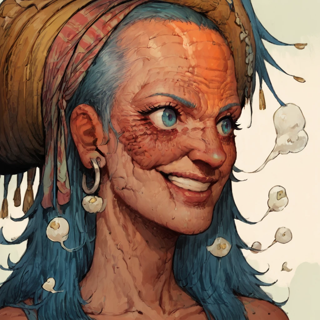 close up face of maria sabina old woman rippled with colorful mushrooms across his face in the style of Matthew barney,
geoff darrow, gre, powerful, cinematic, beautifully lit, by donato giancola, by artgerm, by karol bak, 3 d, perfect
face and body, trending on artstation, octane render, 8 k",
