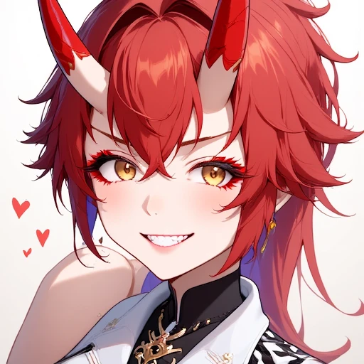 An anime style artwork of Zeriastra smiling while looking at you, closeup, head and shoulders