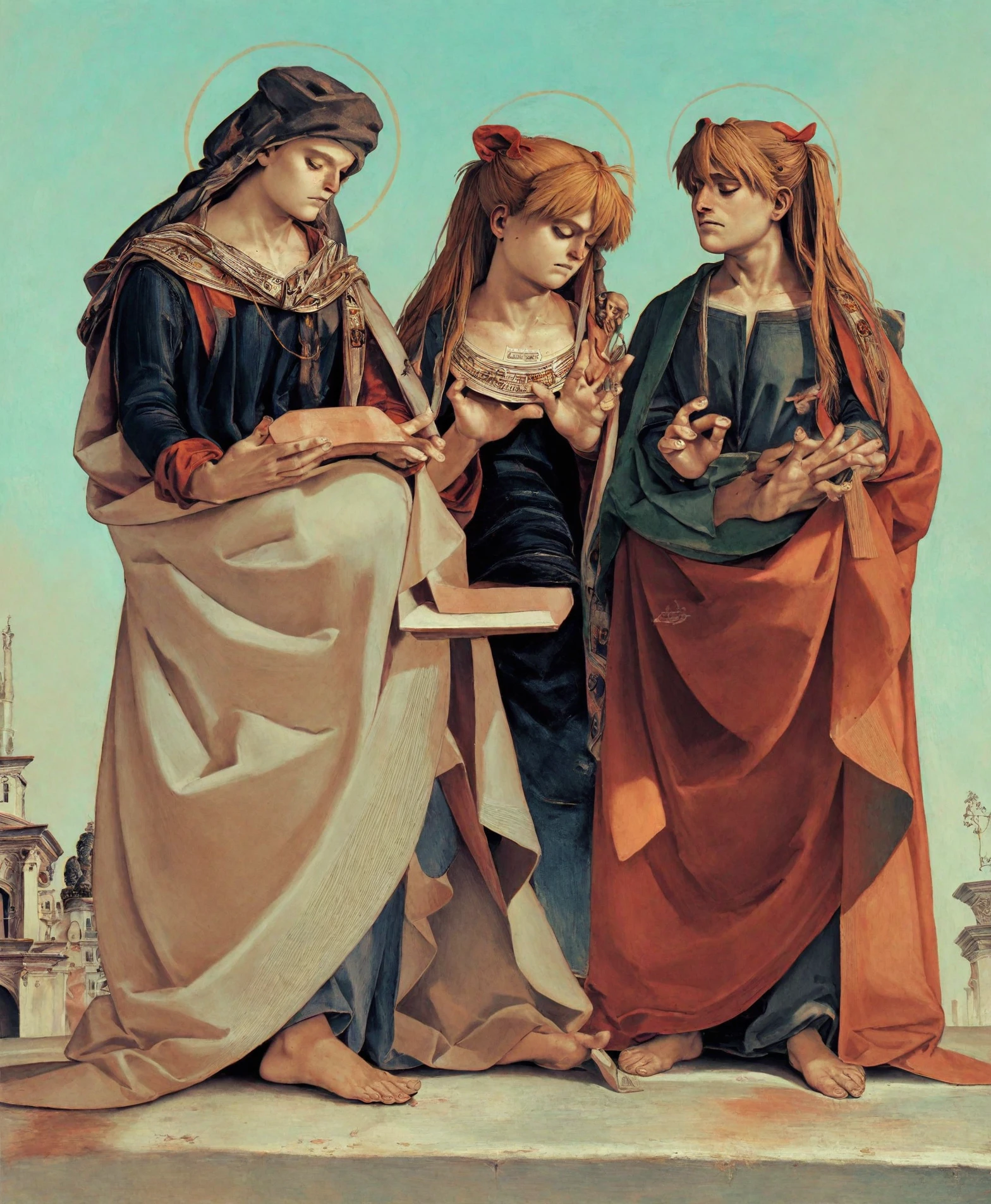 <lora:luca-signorelli_pony_v1:1> ' asuka langley soryu \(detail\) ' by signorelliluca in 1482,religious painting \(genre\),early renaissance \(style\),christianity,saints-and-apostles,mythology, score_9, score_6_up, score_7_up