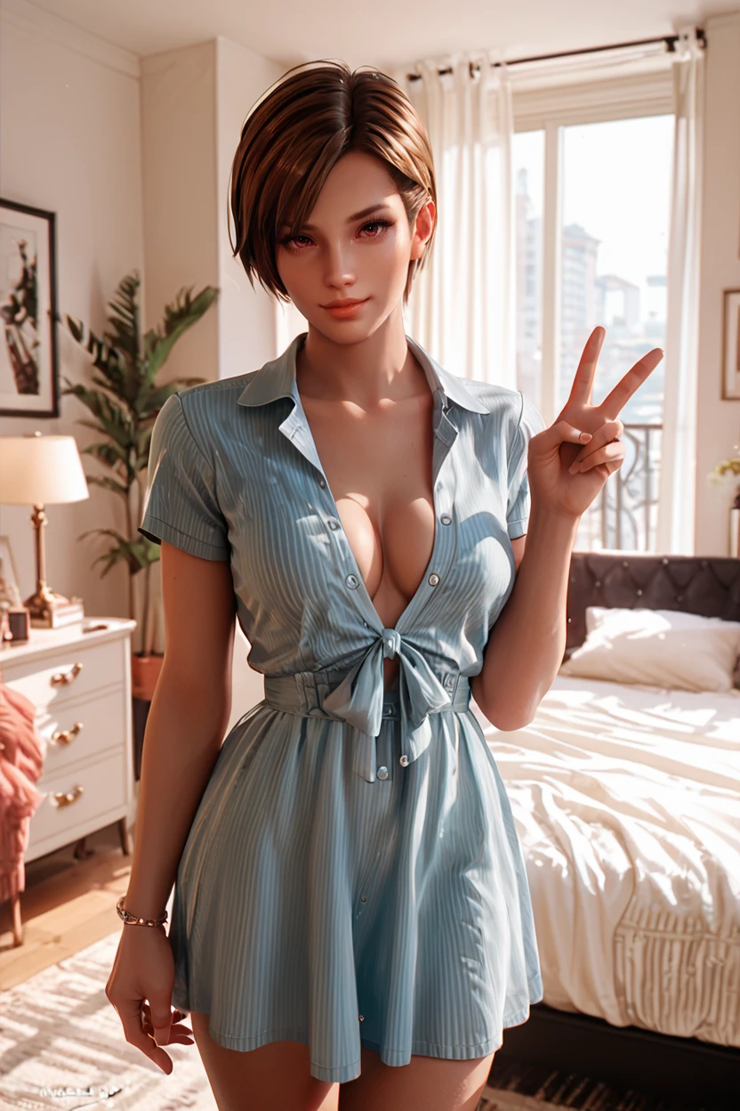 <lora:doa_lisa:0.9> lisa, v-neck shirt dress, cleavage, apartment, score_9, score_8_up, score_7_up, zPDXL3