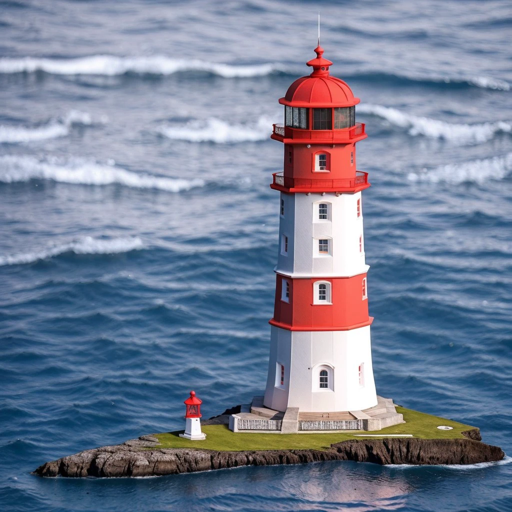 masterpiece, intricate photo, lighthouse with uniformly large red-white colored ring sections on a rock in the ocean, highly detailed, sharp focus, best quality, high resolution, 8K, LighthouseEmbedding:0.8