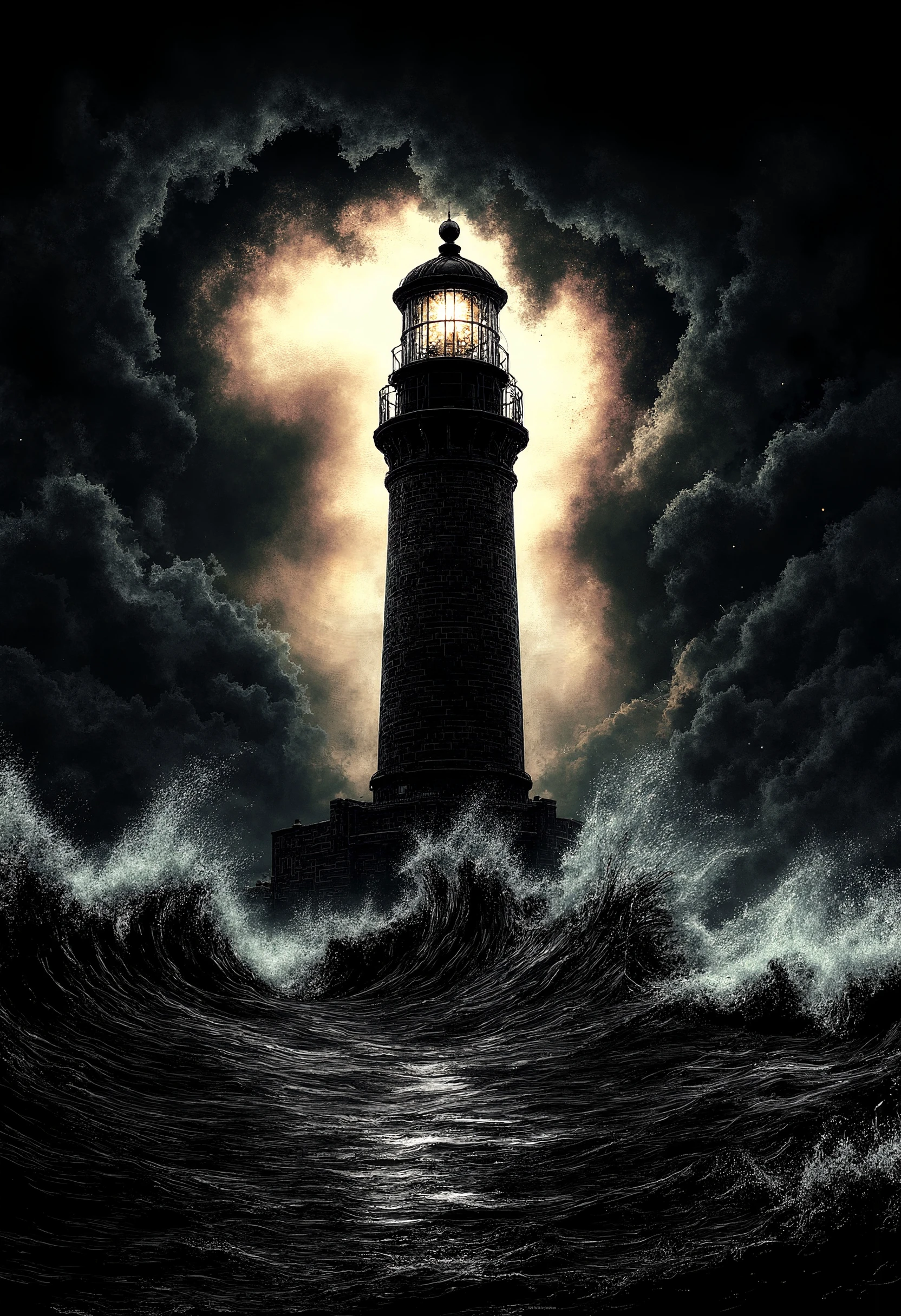 pst004,lighthouse, stormy weather, water edge, split frame, crashing wave at the lighthouse, cinematic, ultra highly detailed, tiny details, complex background, stunning, energy, molecular, textures, impressive