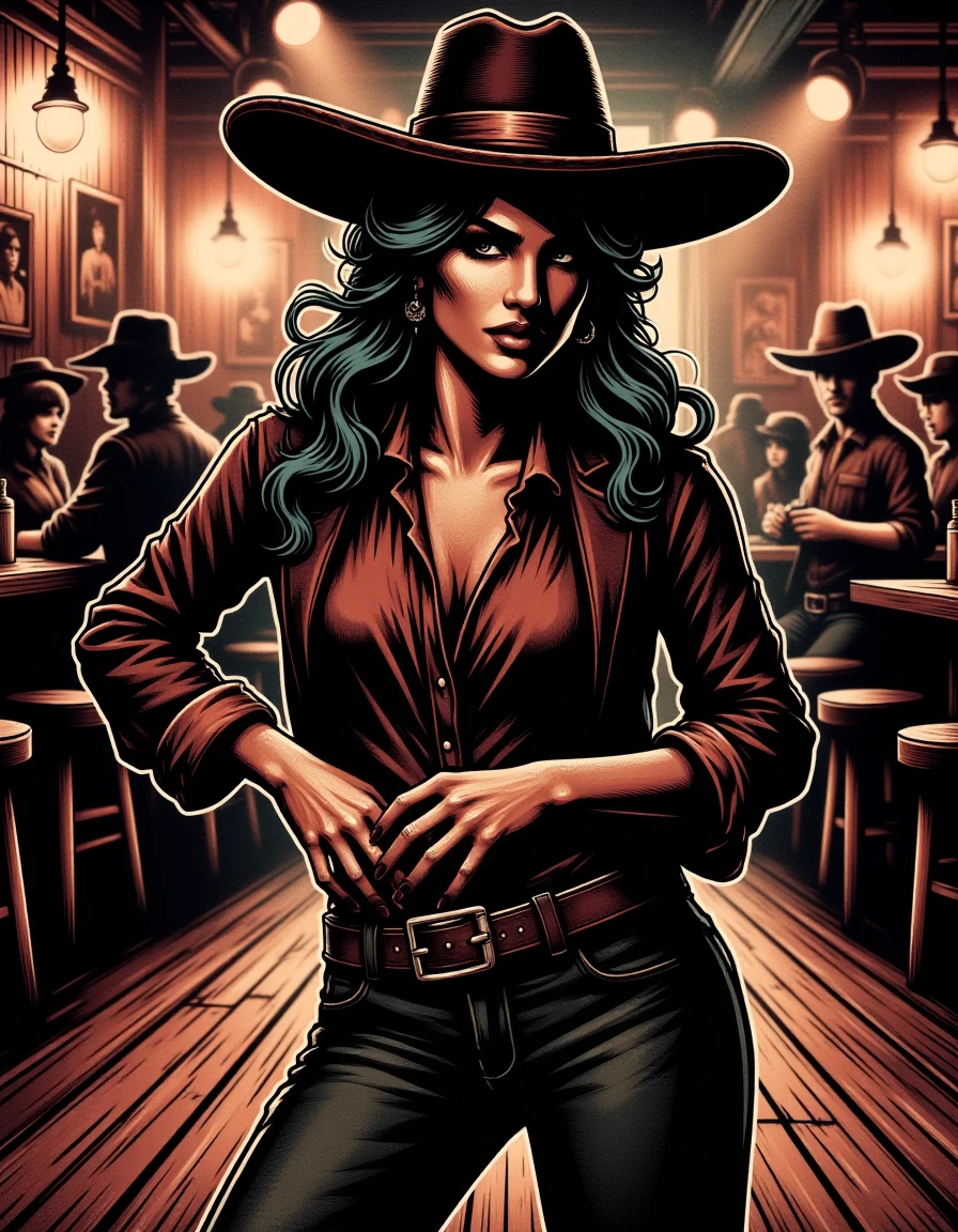 A Mexican vaquero woman, dancing in a disco club
<lora:Western_Comic:0.7>