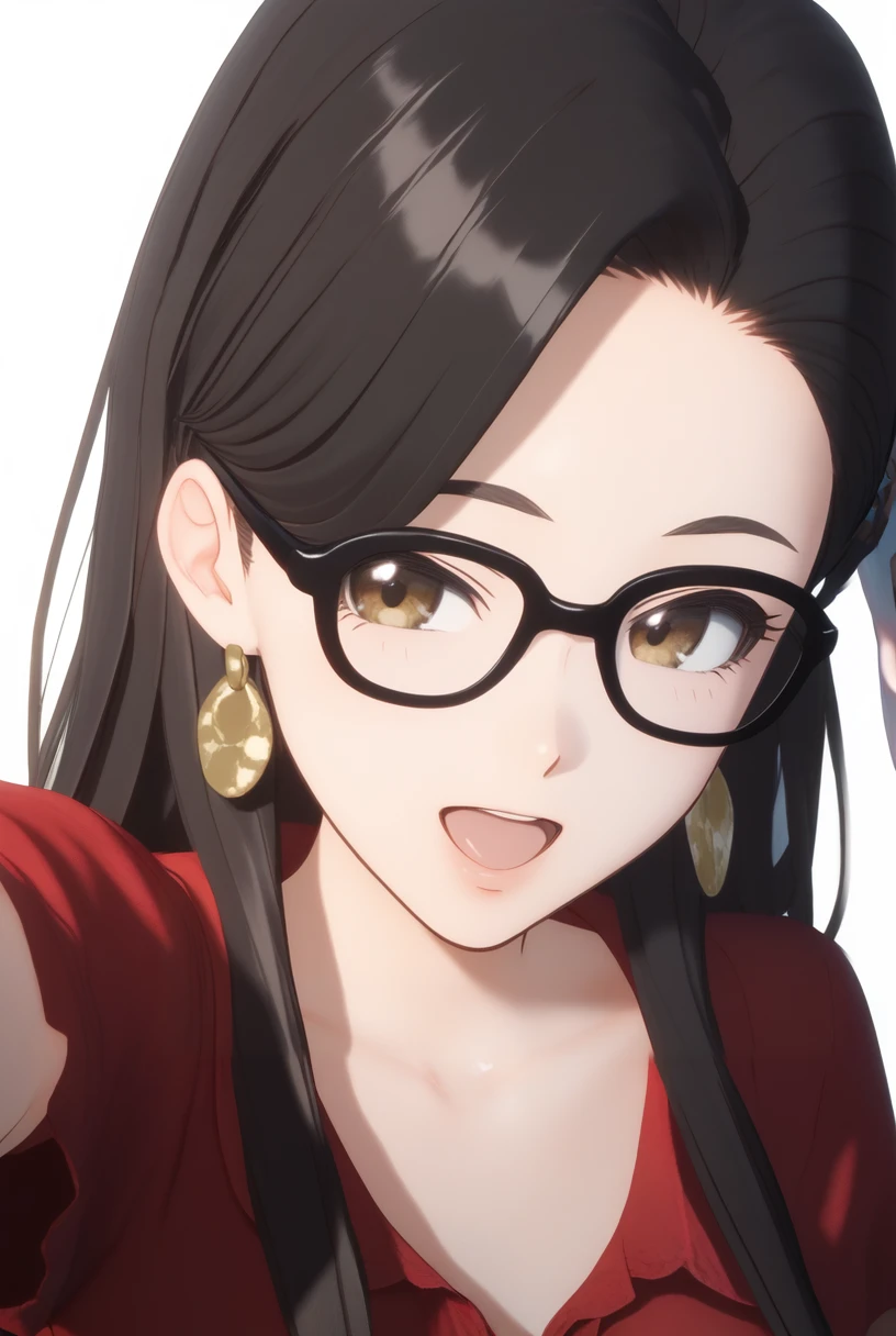 (score_9,score_8_up,score_7_up, ),mature female,<lora:GBC_RW_pony-000020:1>,
GBC_RW,1girl,solo,earrings,jewelry,long hair,black hair,red dress,black-framed eyewear,open mouth,short sleeves,collarbone,brown eyes,looking_at_viewer,front view,(white background:1.2),slender,slender_waist,simple_background,3d,close-up,v