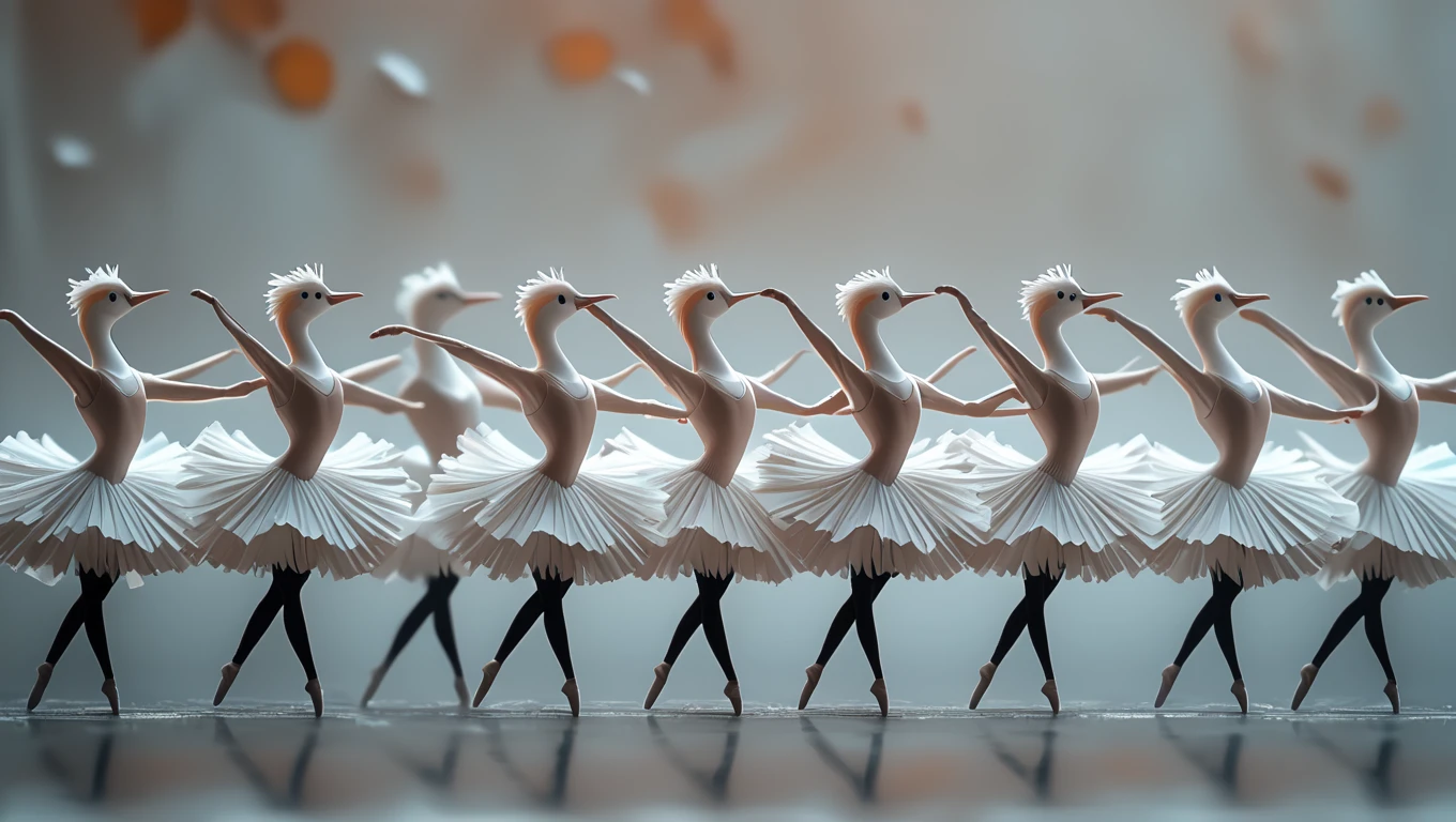 <lora:artfullyBALLETBIRDIES:1>, artblltbrds, tild shift, depth of field, ballet birds