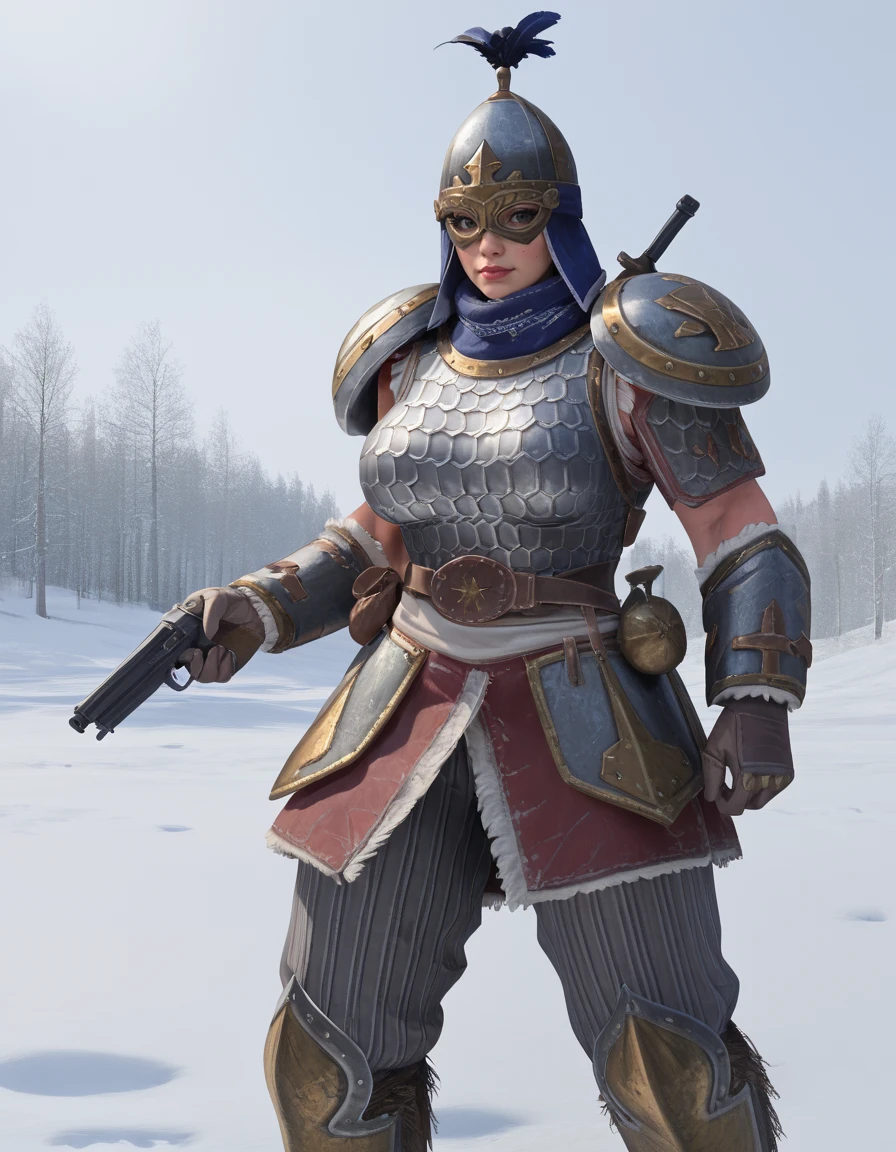 score_9, score_8_up, score_7_up, 
ArmouredKossar, mature female, solo, curvy, armor, holding gun,
snow, winter,
 <lora:ArmouredKossar_PonyXL:0.8>