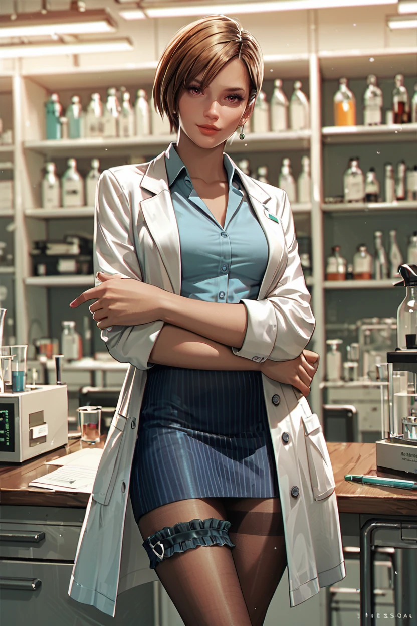 <lora:doa_lisa:0.9> lisa, lab, lab coat, skirt, pantyhose, thigh garter, score_9, score_8_up, score_7_up, zPDXL3