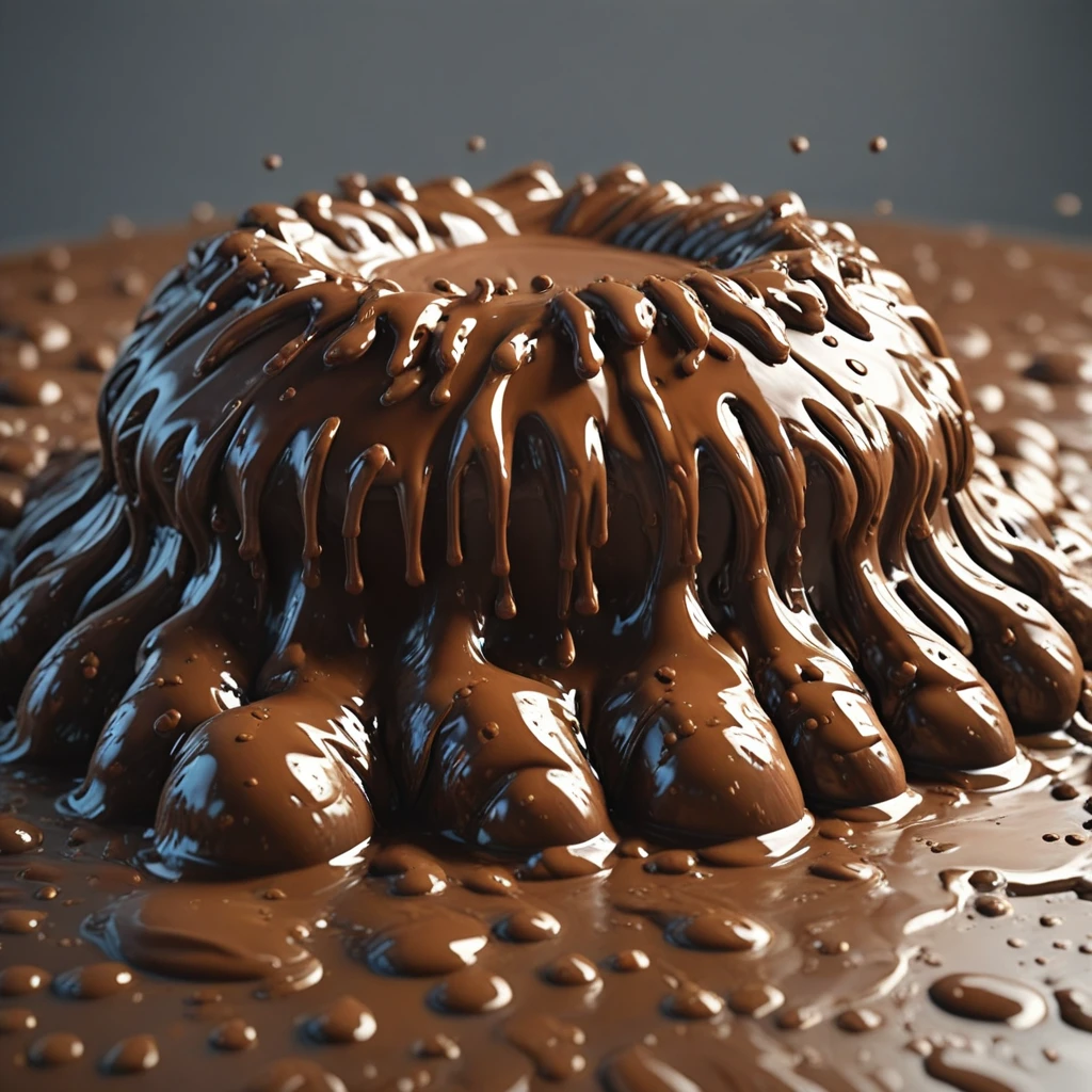 chocoslime, a big chocolate cake with big chocolate chunks and chocolate glace, slimey, brown slime, centered, high detailed, masterpiece, 4k, artgem, outstanding artwork, trending on artstation, realistic