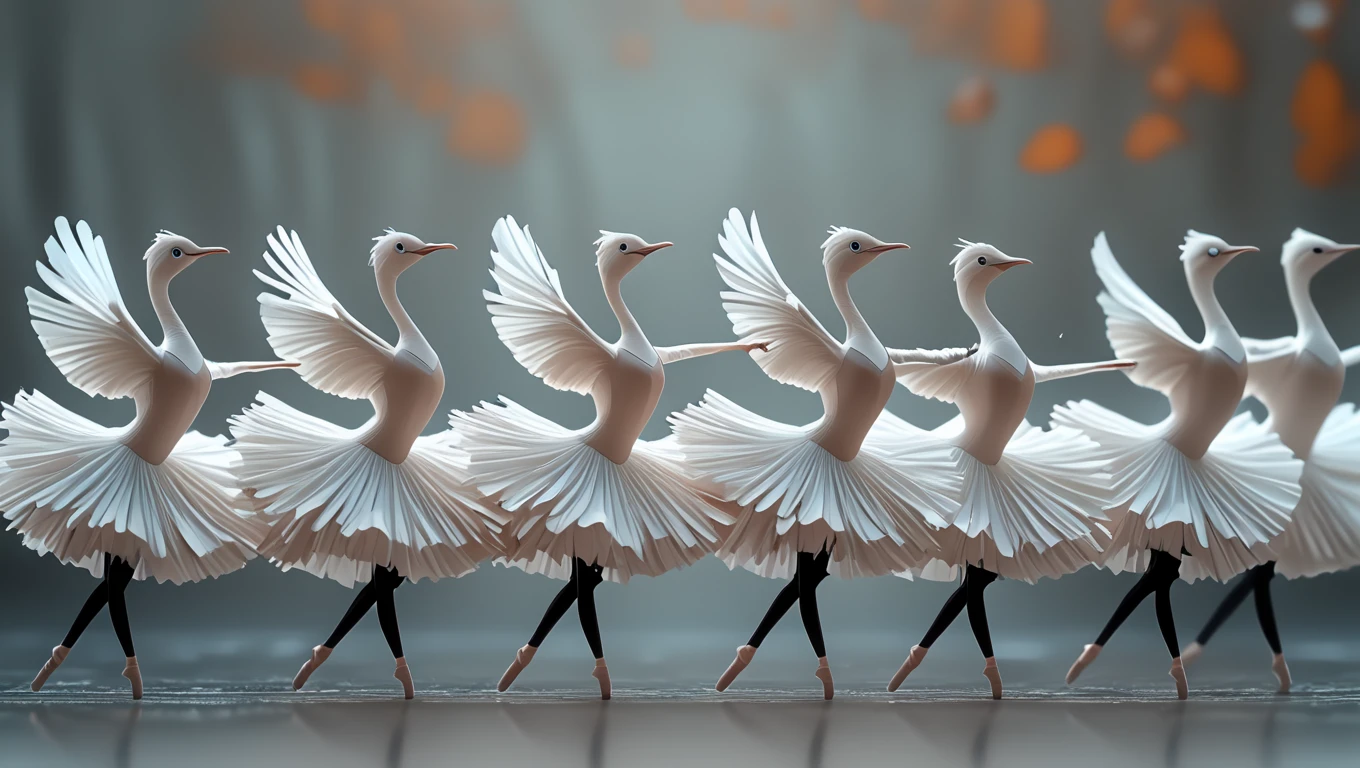 <lora:artfullyBALLETBIRDIES:1>, artblltbrds, tild shift, depth of field, ballet birds