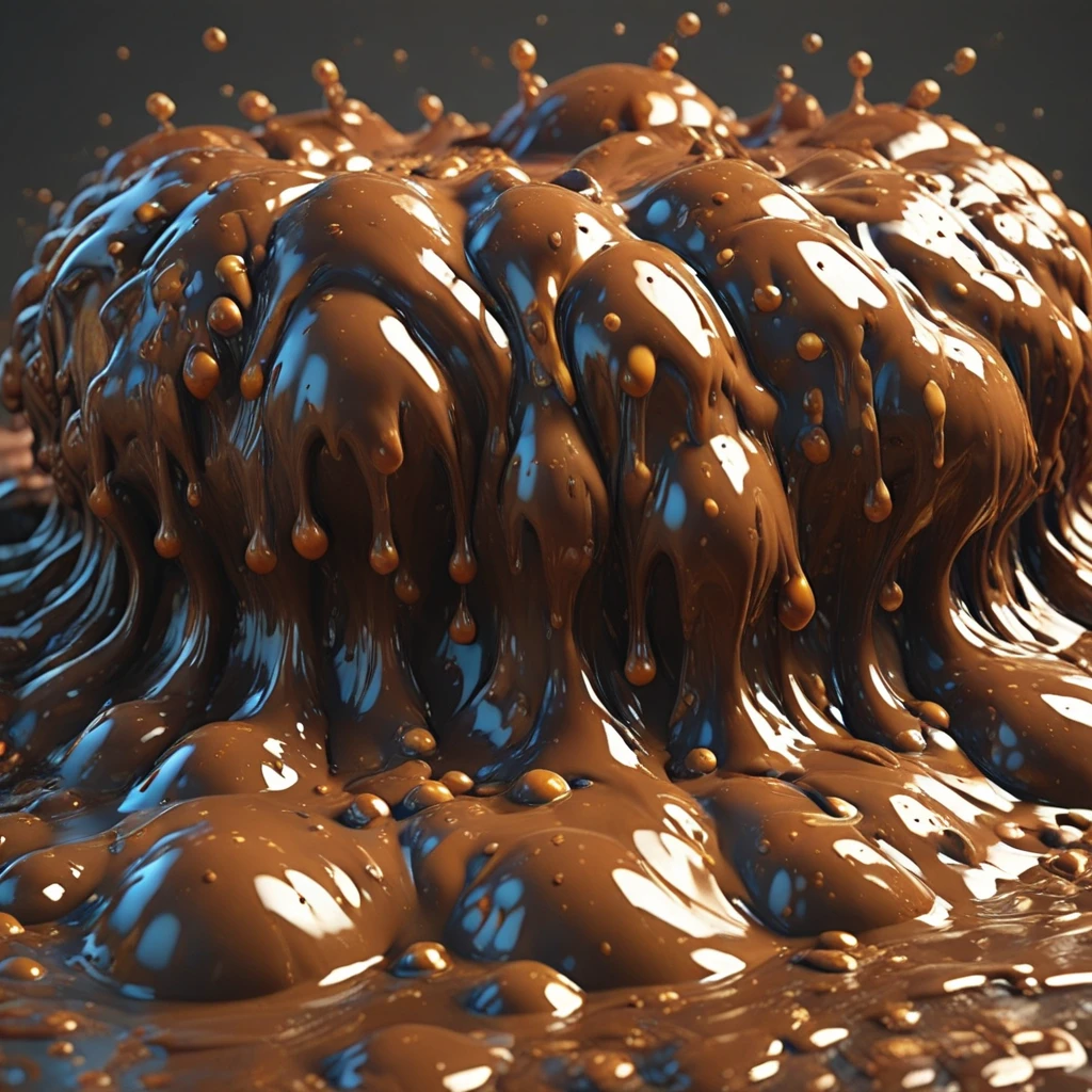 chocoslime, a big chocolate cake with big chocolate chunks and chocolate glace, slimey, brown slime, centered, high detailed, masterpiece, 4k, artgem, outstanding artwork, trending on artstation, realistic