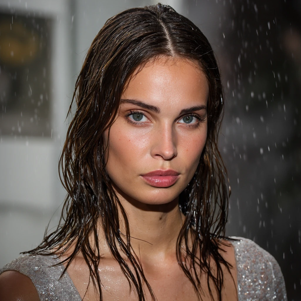 (Soft Lighting Photography by Mimoza Veliu and Mario Giacomelli:1.2), NSFW, Mirror selfie , a 19 year old gorgeous girl , slight smile , detailed skin face and eyes , showering, natural lighting , at home , long hair, messy hair, see through loose wet blouse, cleavage, film grain, low contrast, natural face, dark blonde hair , dark blue eyes, dark circles under eyes, sexy, nipples visible under blouse, water,