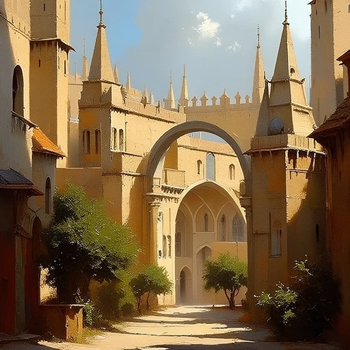 painting of a medieval city with big arches
<lora:PAINTINGSTYLEFLUX-000001:1>