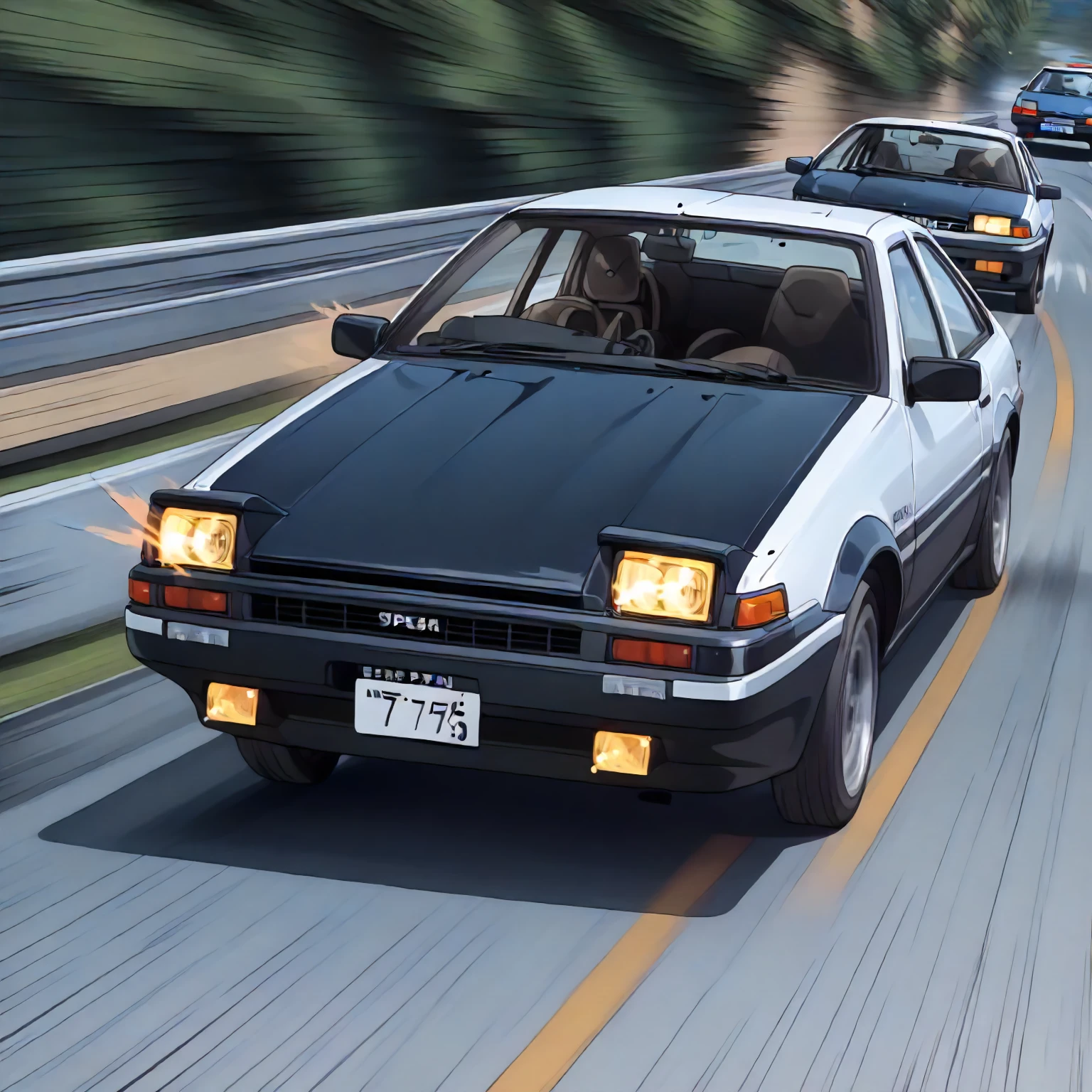 <lora:ID_TakumiFujiwaraXLpony006>,
outdoors,
solo,
driving,
AE86,car,corner,motion_blur,motion line,speed_lines,high-speed,