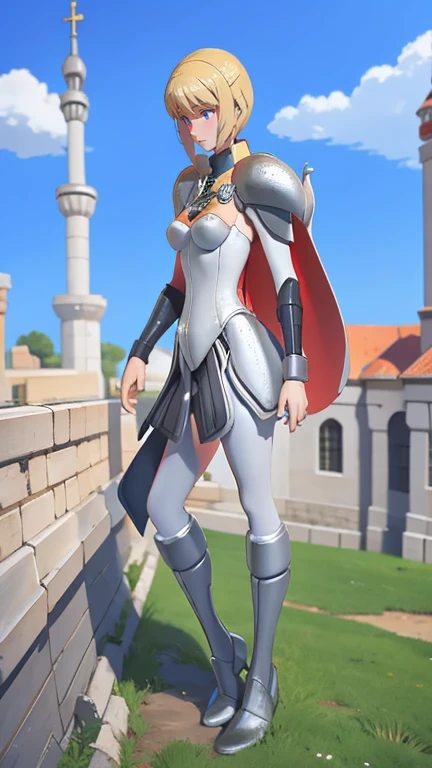 close-up, a woman as a Knight, action figure style, ((in front of a magnificent castle)), professional photograph, masterpiece, best quality, 8K, 16K, UHD, photorealistic, solo