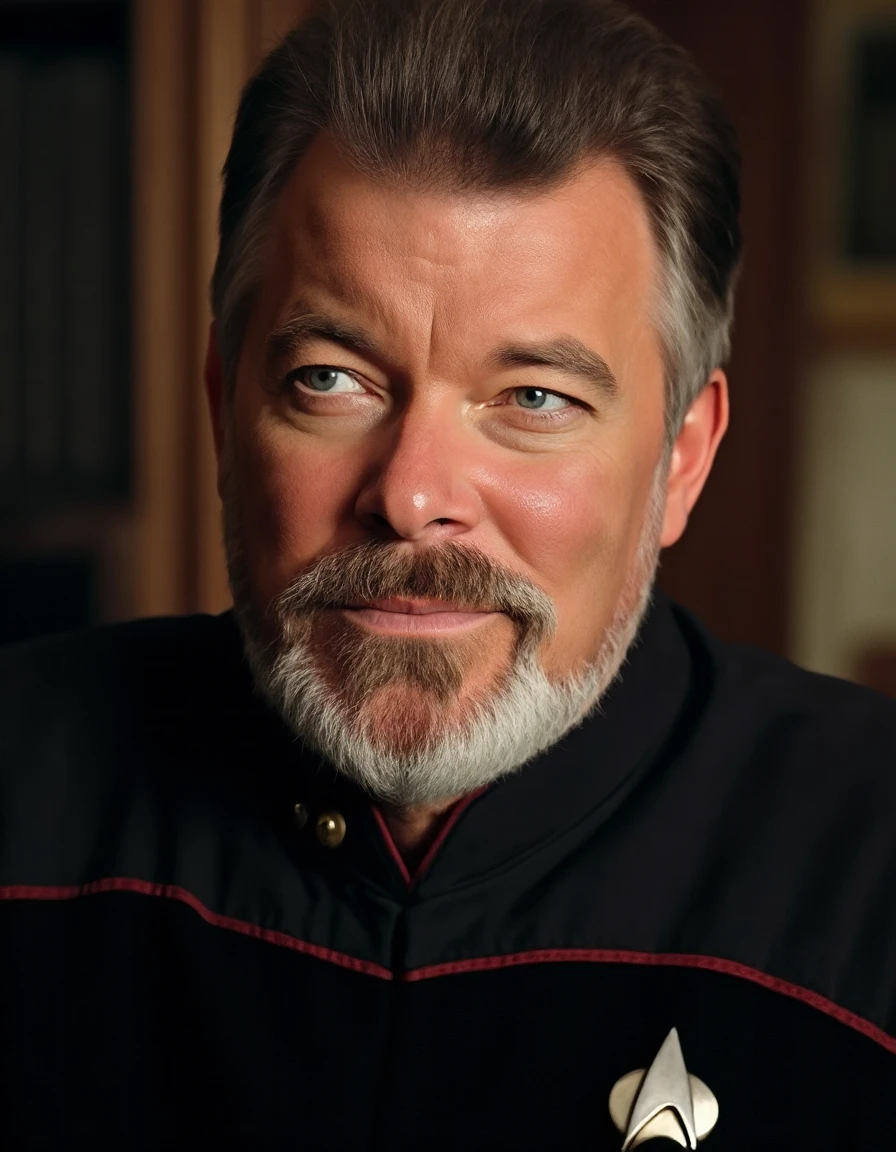 <lora:willrstuus8ent:1> Will Riker, a exact replica portrait of Will Riker, a man willrstuus8ent young|old|beard, photo realistic, strong shadows,  <lora:flux_realism_lora:0.6>