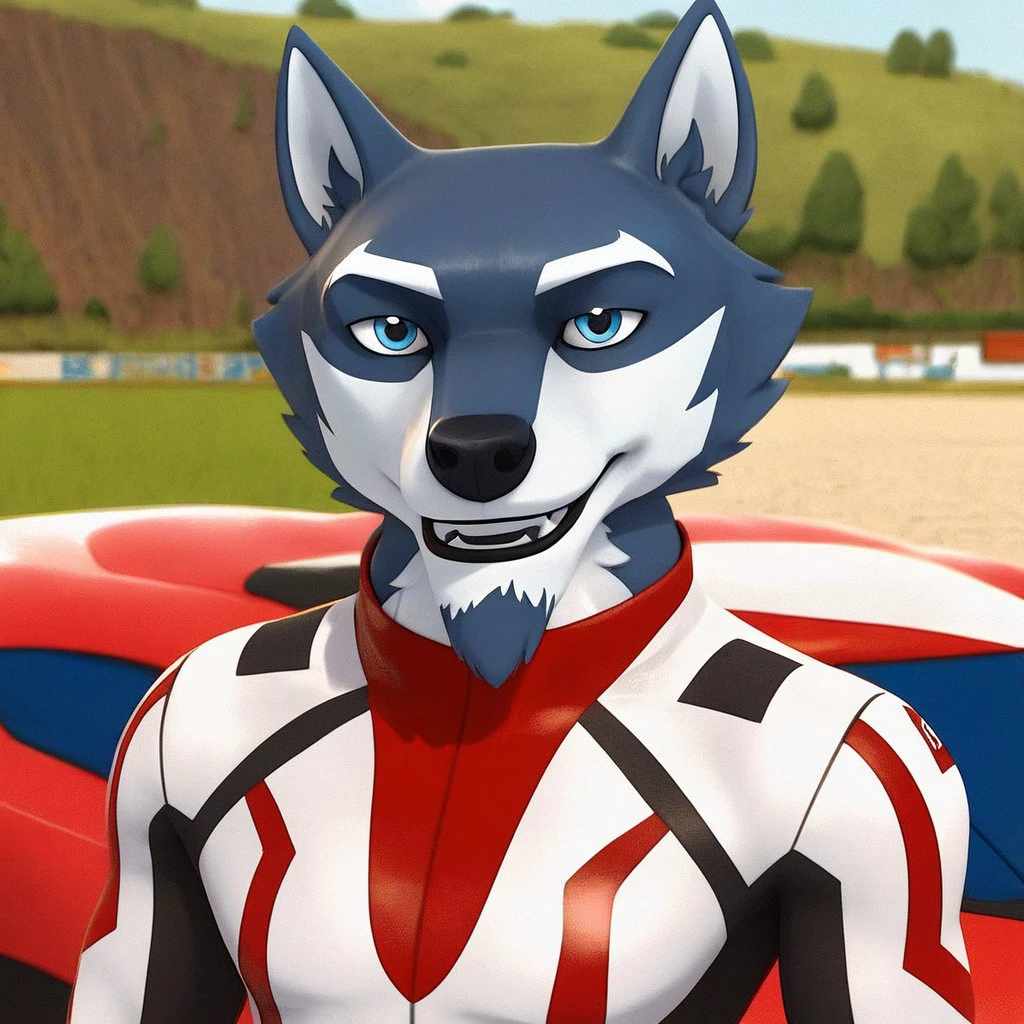 score_9, score_8_up, score_7_up, score_6_up, score_5_up, score_4_up, score_4, source:furry, detailed face, detailed eyes, detailed fur, furry male, solo, 1boi,
BREAK
Pike, rimba racer, wolf, anthropomorphic wolf, dark blue fur, white markings, white eyebrows, white inner-ear, blue eyes, black lip, race suit, goatee
BREAK
<lora:add-detail-xl:1.5> 
<lora:DetailedEyes_V3:1>