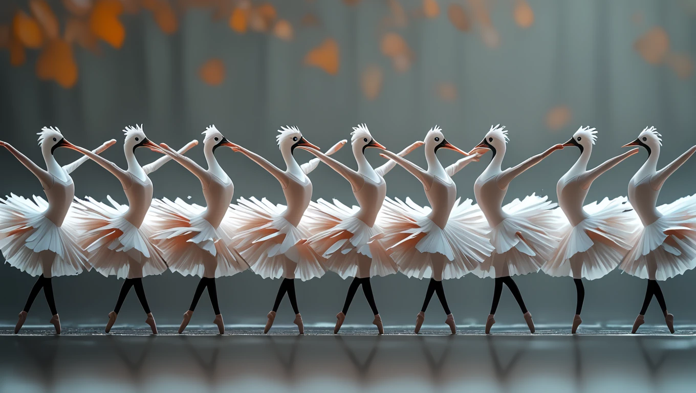 <lora:artfullyBALLETBIRDIES:1>, artblltbrds, tild shift, depth of field, ballet birds