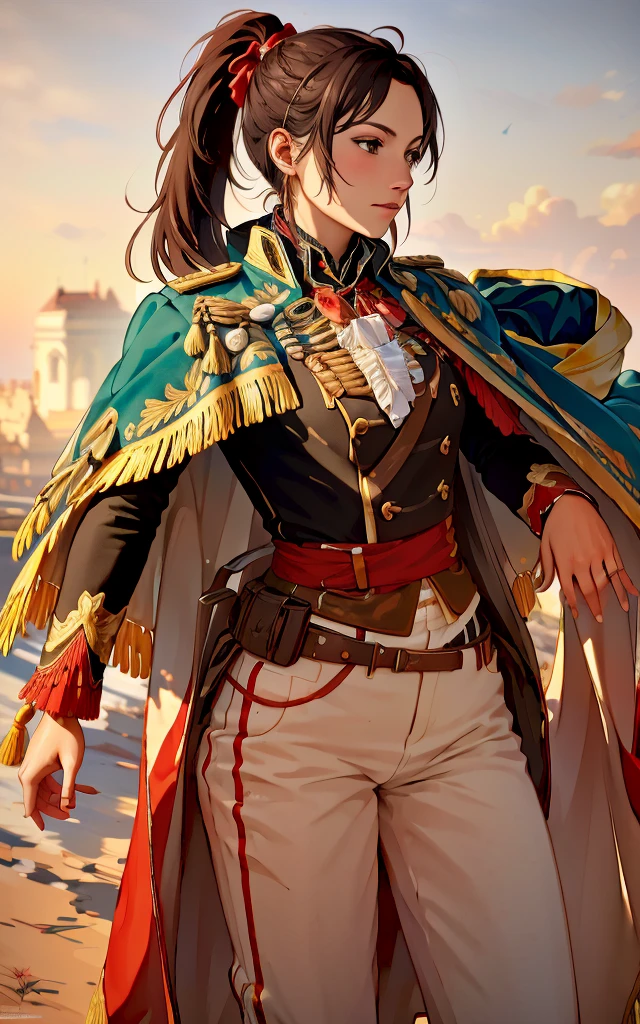 best quality,masterpiece,highly detailed,ultra-detailed, <lora:neg9V2_last:0.3>  
hungarian hussar, 19th century, capelet, atila jacket,military uniform<lora:hussar:1:1lbw=clothes>  <lora:brushstroke_V07:1:1lbw=Color>   , long pants,ponytail, sabar,