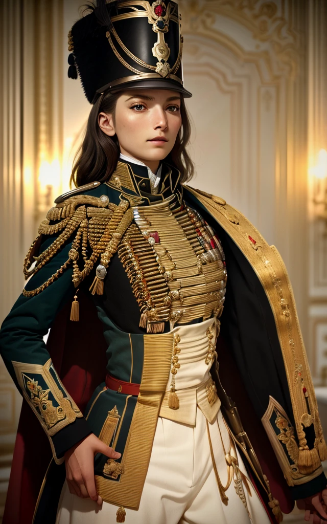 best quality,masterpiece,highly detailed,ultra-detailed, <lora:neg9V2_last:0.3>  
1girl, 
hungarian hussar, 19th century, capelet,attila jacket,military uniform<lora:hussar_V02:1>, unreal engin 5,octane render,(2D:1.2),