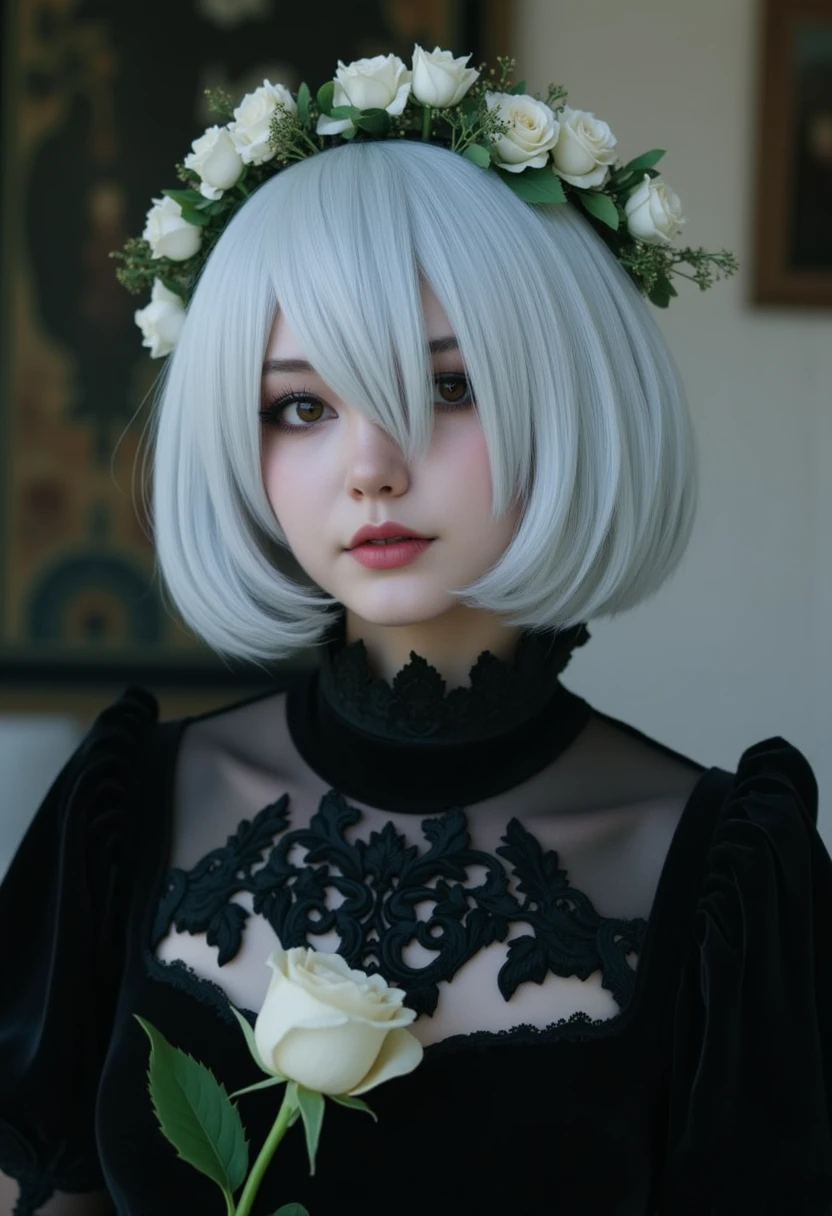  2B yorha, platinum bob,

cinematic photo anime artwork anime artwork cinematic photo Gothic style. Hyperrealistic art a woman in a black dress and a flower crown, japanese gothic, takato yamamoto aesthetic, by Rysei Kishida, by Otake Chikuha, eiko ishioka, serge lutens, by Yuko Tatsushima, hana yata, by Yuki Ogura, natalie shau, by Kan Sanraku . Extremely high-resolution details, photographic, realism pushed to extreme, fine texture, incredibly lifelike . 35mm photograph, film, bokeh, professional, 4k, highly detailed . anime style, key visual, vibrant, studio anime, highly detailed, white rose . anime style, key visual, vibrant, studio anime, highly detailed . 35mm photograph, film, bokeh, professional, 4k, highly detailed
