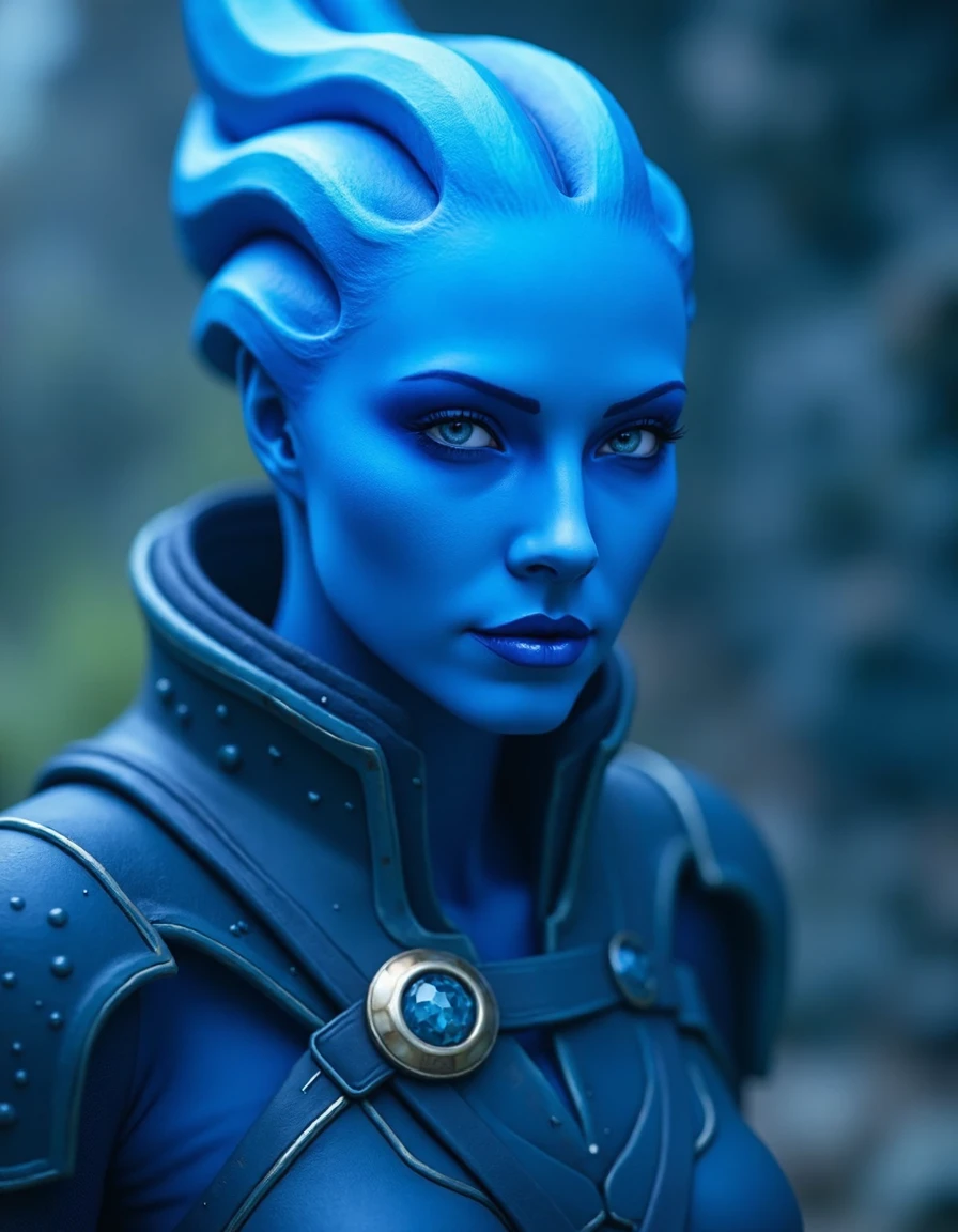 dynamic photograph of blue female asari warrior,
 <lora:asari-000012:1>