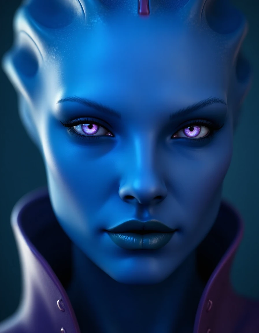 stunning portrait of female asari, blue skin, 
 <lora:asari-000012:1>