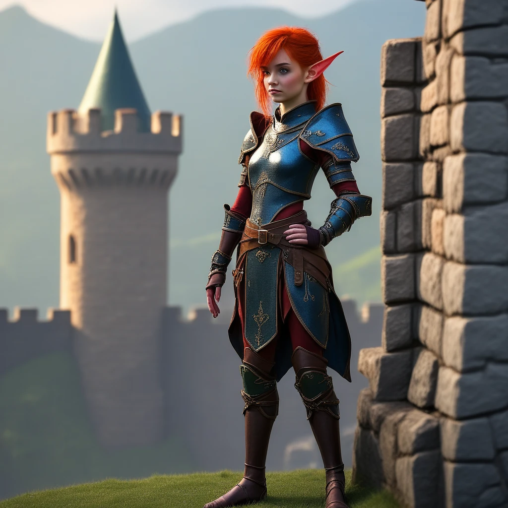 European 26 year old woman with red/blue bob hair and elf ears holding a flaming sword, photographed on a Sony A7R V, 55mm F/1.4 cine lens, thorough, analog style, realistic, real life, extremely beautiful, highly detailed, ultra-detailed, incredibly detailed, (masterpiece, best quality, sharp focus, HDR, movie spotlight, death light, moonlit, volumetric fog, warm grin, jacket neon colours focus eyes and face, perfect detail, fullbody, street view