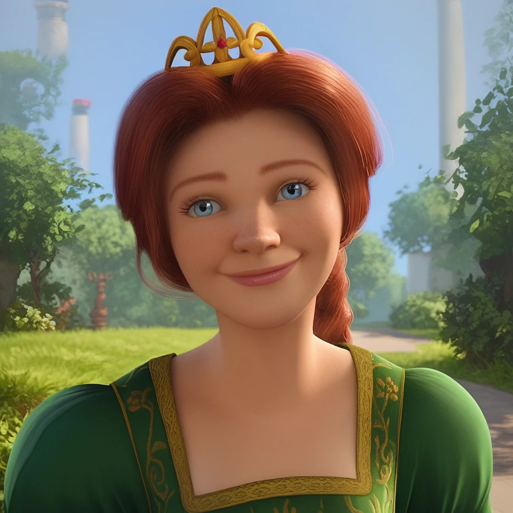 score_9, score_8_up, score_7_up  <lora:FionaHuman-10:1> FionaHuman, 1girl, solo, green dress, red hair, blue eyes, braid, crown, smiling, outdoors