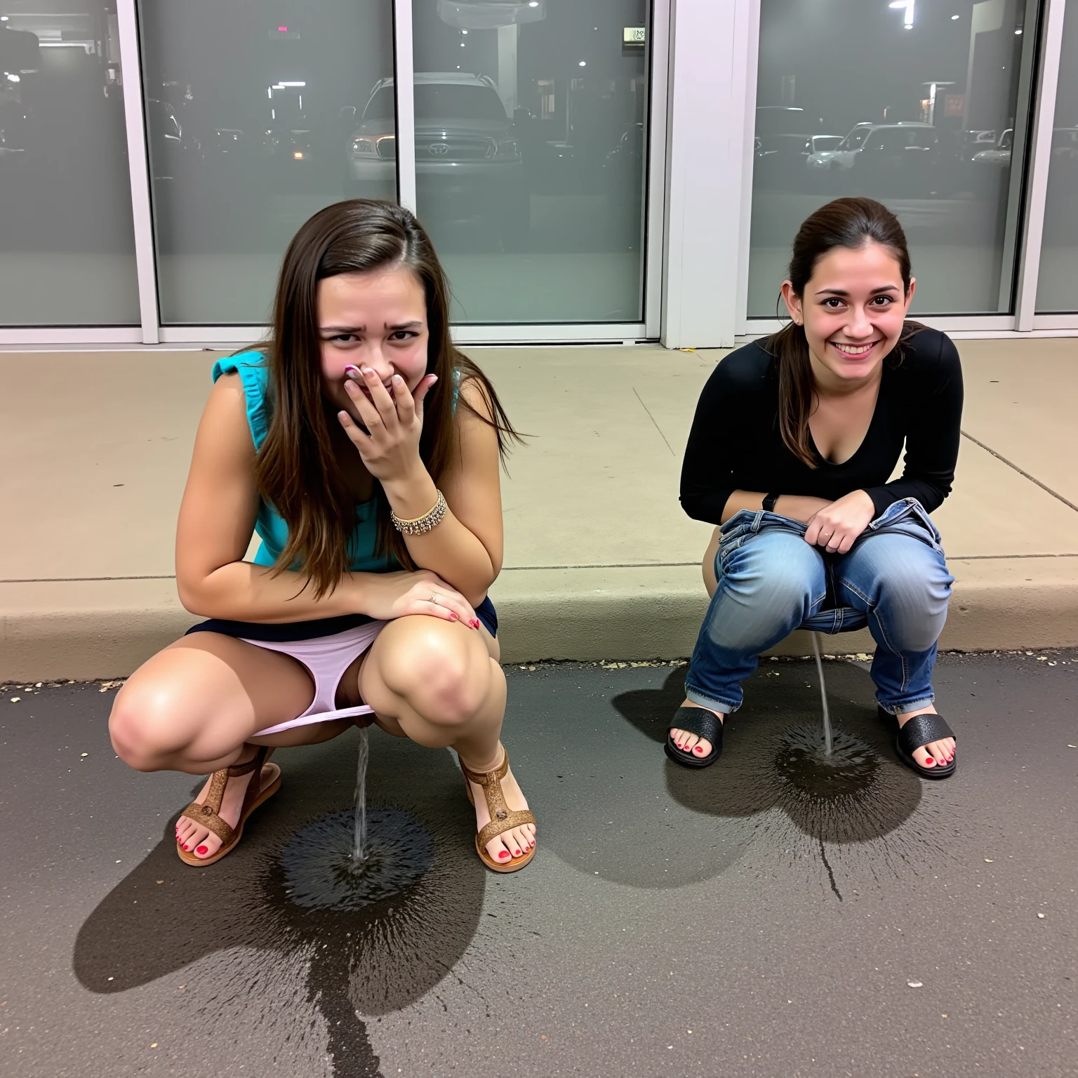 This Candid Nighttime Photo Captures Two Women Squatting And ing In This Candid Nighttime Photo Captures Two Women Squatting And ing In