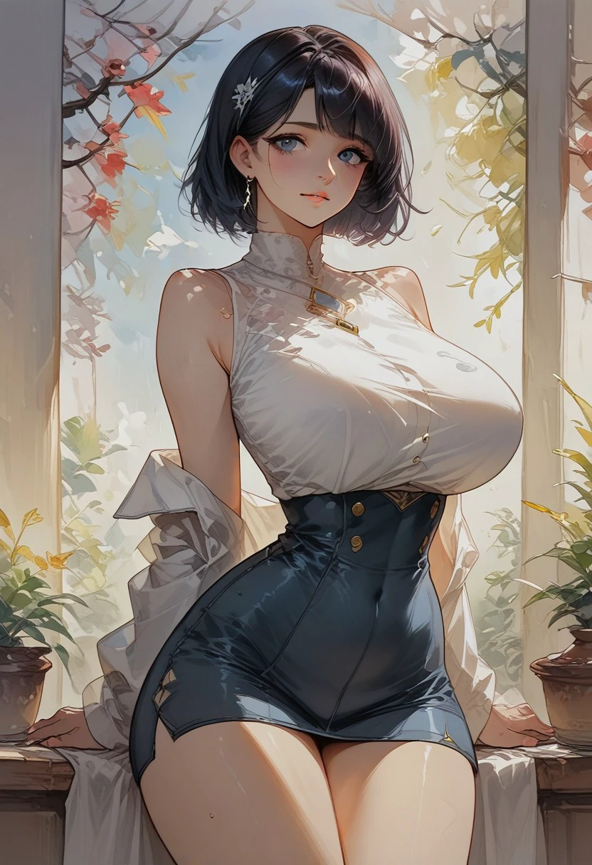 (highest quality、High resolution、detailed background、8K)、Beautiful and dense face、beautiful and smooth skin、skin texture、professional lighting、Beautiful girl in her 20s、(two women:1.2)、brown hair、bob cut、braided ponytail、(huge breasts:1.3)、realistic、perfect body line、No bra、plump nipples、warm sunshine、Amusement park date、
sexy atmosphere、Confidence and Charm、Express yourself with confidence、Charm、
Refreshing and feminine style for spring、
Sheer material is transparent and gives a light and feminine impression.、
If you want a sheer top to be the focal point, choose a simple camisole or tank top in a similar color as an inner layer.、
If you want to enjoy sheerness, pair it with an inner layer with lace or embroidery details for a subtle accent.、
For spring, choose sheer tops in pastel or bright colors to bring out the seasonal feel.、
Choose a design with a high neck or ruffles for a more feminine look.、
We also recommend layering with a shirt or blouse made of sheer material as an outer layer.、
Add a simple necklace or earrings for a sophisticated look.、
Choosing accessories in metallic colors will give you a trendy look and add to the spring feel.、
Wear nude sandals for a light look on your feet.、
looking at me with a very happy expression、Have a slight blush、smiling、sexual expression、cute