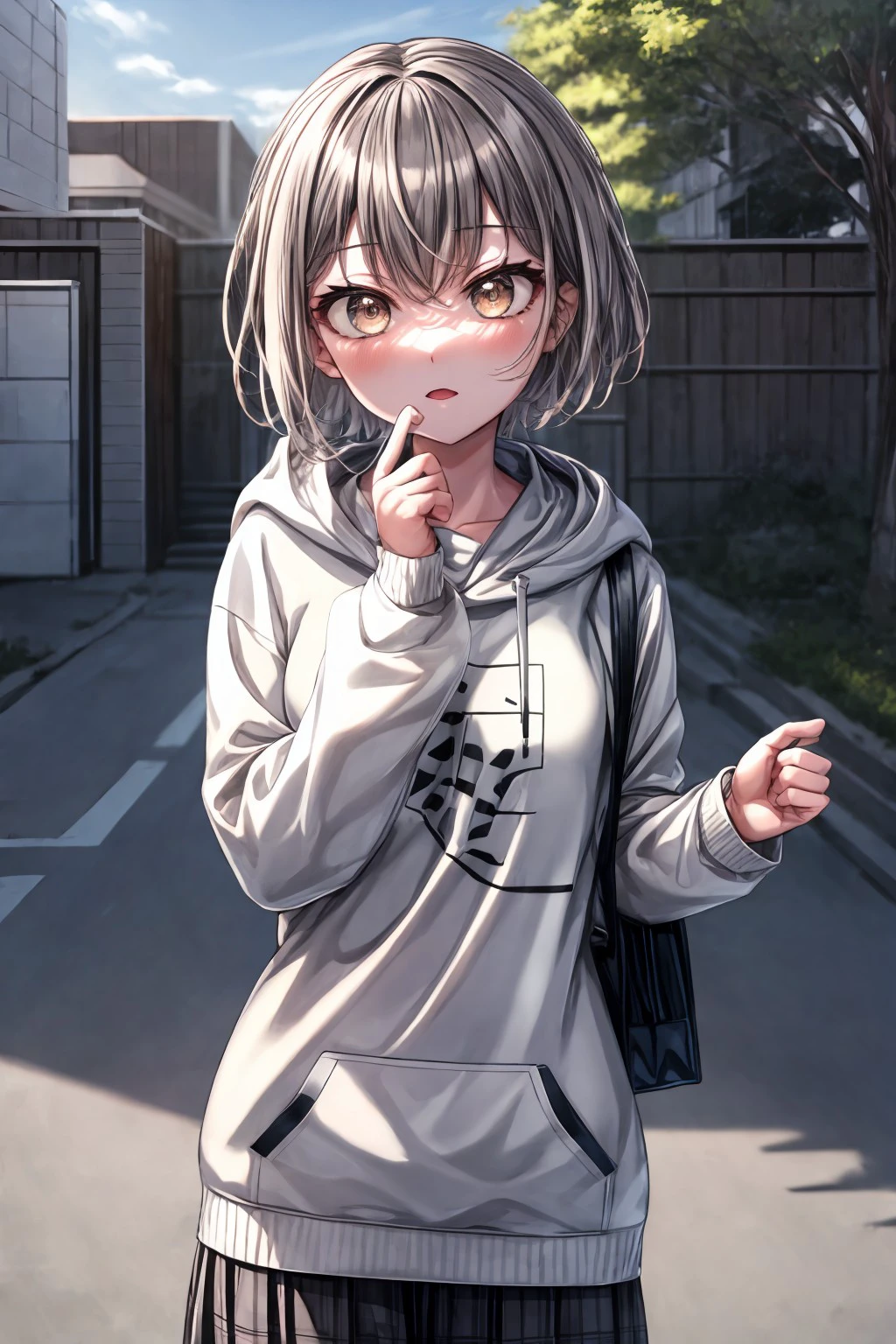 (masterpiece), best quality, expressive eyes, perfect face, brown eyes, grey hair, brown hair, short hair, tomori_t, looking at viewer, hoodie, outdoors, <lora:more_details:0.7>, <lora:7a0ef1ea-c9ae-48ac-bd20-ea5d3128a866:0.7>