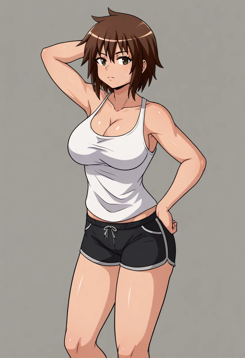 score_9, score_8_up, score_7_up, myCollege_zoe, large breasts, tank top, standing, pose, cleavage