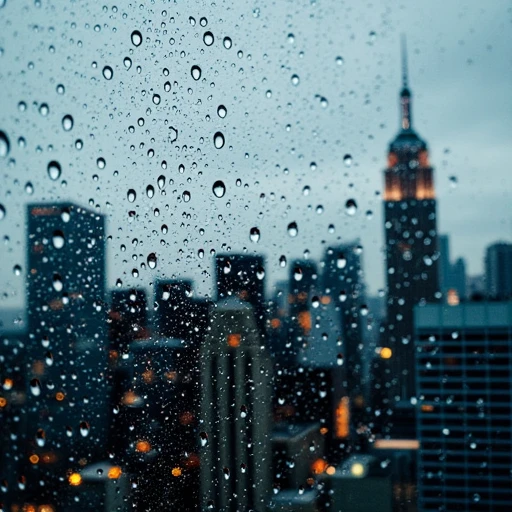 a skyline behind rain on glass