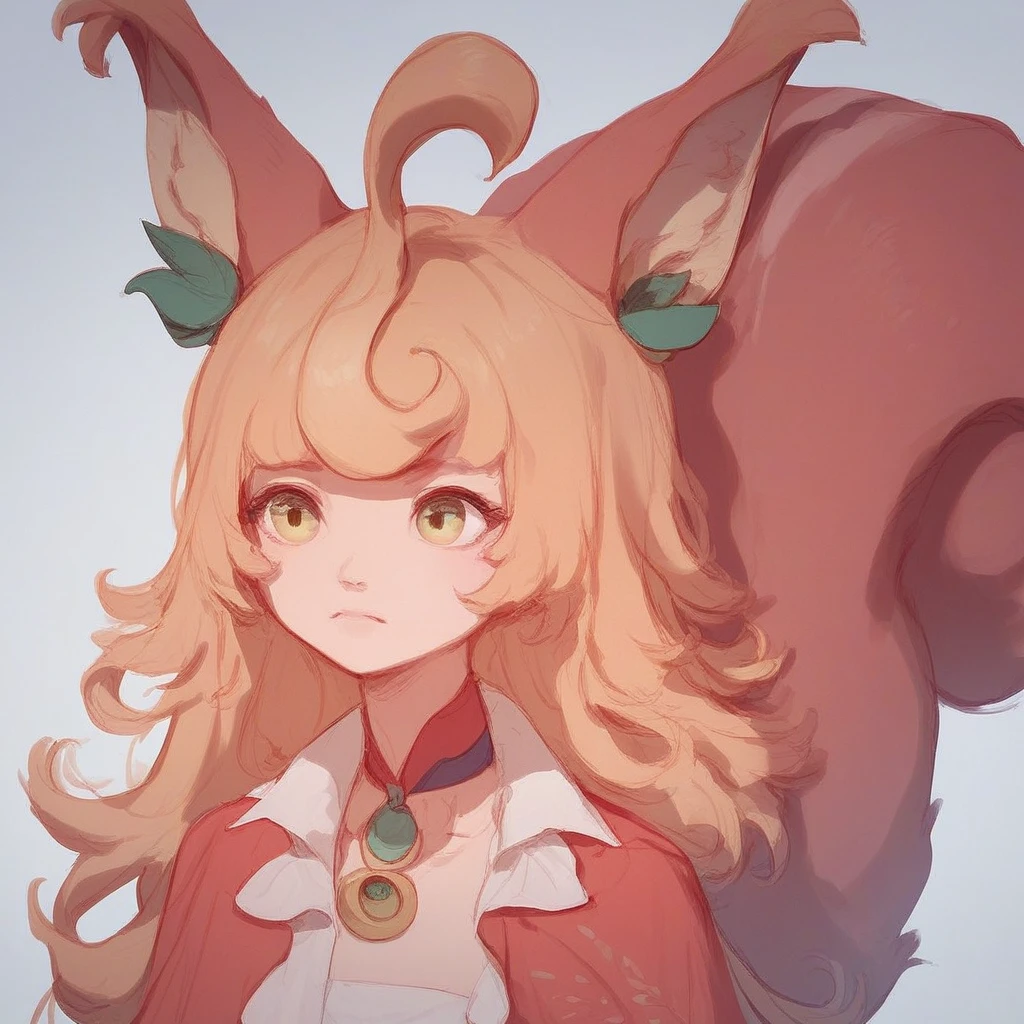 score_9, score_8_up, score_7_up, original aya, aya, 1girl, long_hair, animal_ears, blonde_hair, dress, fox_ears, bangs, yellow_eyes, original_dress, tail, squirrel tail