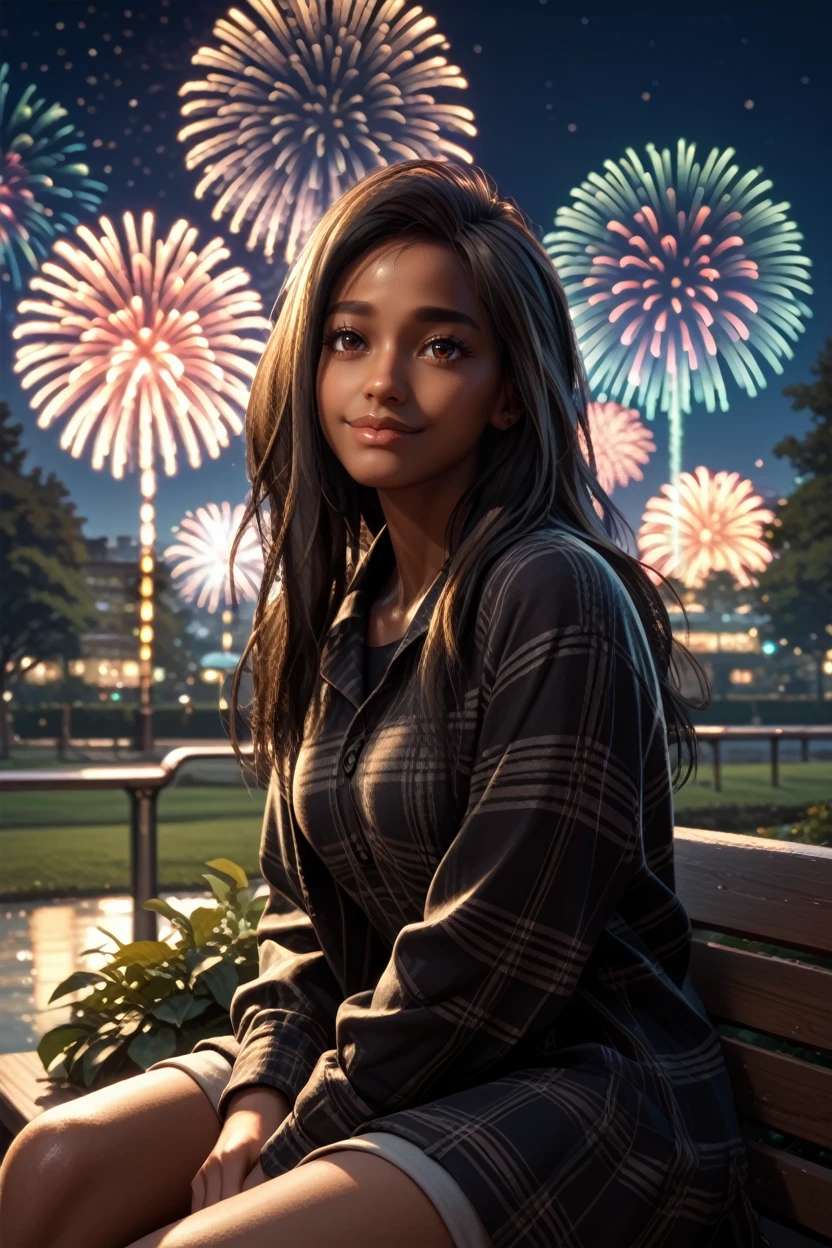 score_9, score_8_up, score_7_up, score_6_up
<lora:FFrey:0.8>
FFrey, 1girl, black hair, long hair, brown eyes, dark skin, looking at viewer, sitting, at night, fireworks, park, looking up, smile