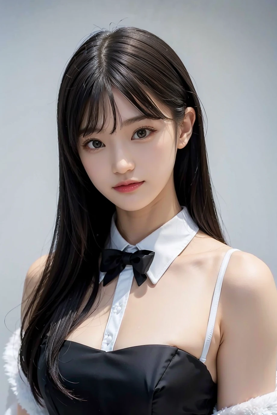 1girl, black random formal attire, white background, <lora:ShokoTakahashi_Jav-02:1>