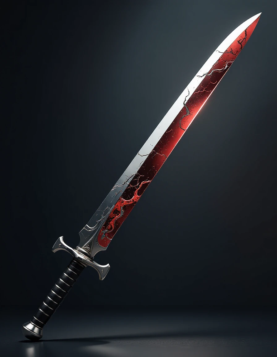 made out of polishedsteel, horror-themed "Fusion Sword Murasame Blade", eerie, unsettling, dark, spooky, suspenseful, grim, highly detailed,  <lora:flux-polishedsteelstyle:1>,