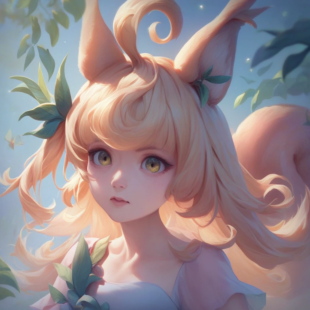 score_9, score_8_up, score_7_up, original aya, aya, 1girl, long_hair, animal_ears, blonde_hair, dress, fox_ears, bangs, yellow_eyes, original_dress, tail, squirrel tail