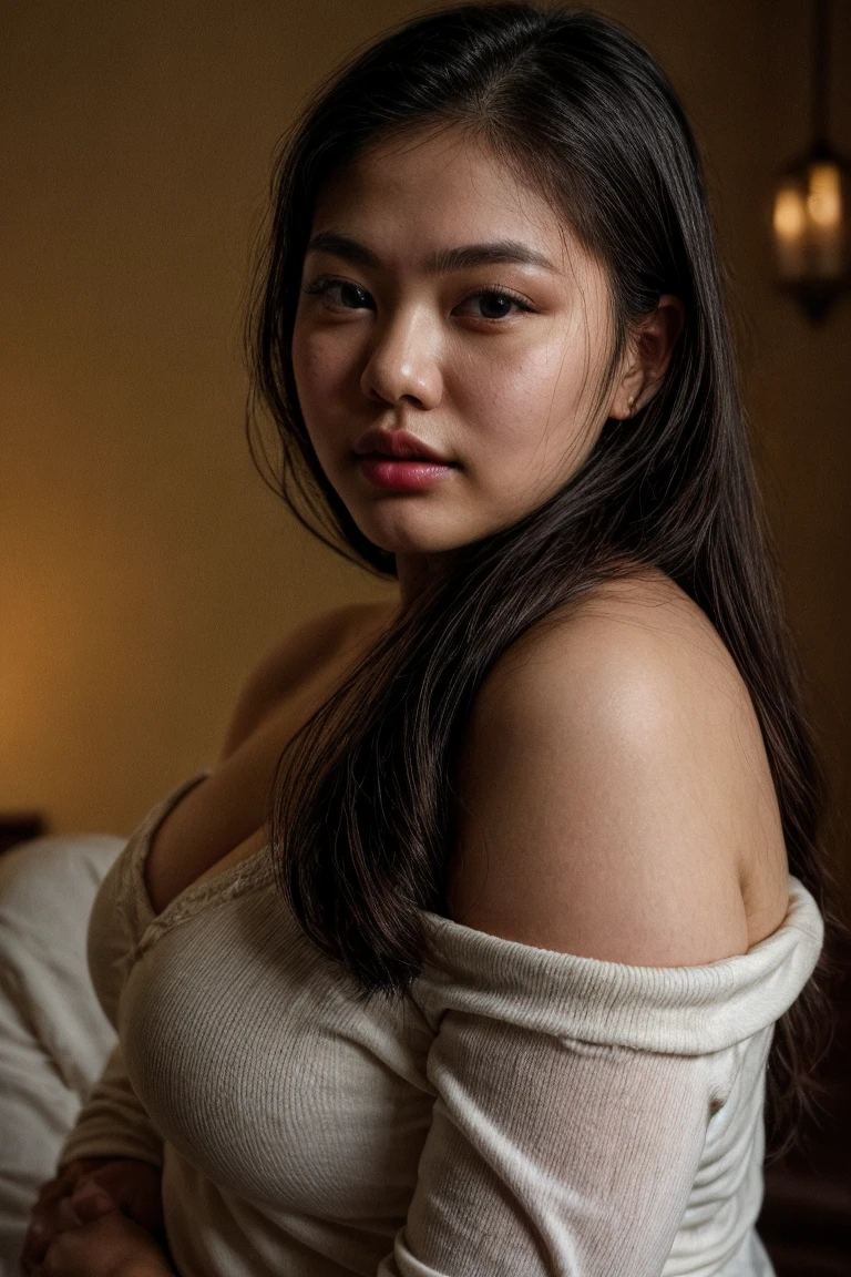 photo of a beautiful Indonesian thick woman 21yo, fair skin, barefaced, saggy breast, long hair, wearing white shirt, off shoulder,
atmospheric lighting, Photograph taken on Panasonic kodak camera, full body shot, extreme wide-angle camera, shot from eye angle camera, viewed from front,
cinematic, Depth of field, bokeh, best quality, cinematic, light particles, highly detailed, very aesthetic, top-quality, hyper realistic, photorealistic, 8K, ultra detail, dynamic angle, Ultra realistic, masterpiece, HDR hires, detailed face, 4k, absurd Res, RAW, source photo, high quality photography, natural light, realistic, real life,
<lora:Indonesian_Woman_Minang_Ethnicity_SD1.5:0.8> woman, minang, ethnicity
<lora:skin_texture_v2:0.5>
<lora:difConsistency_detail:0.8>
<lora:saggy_breast_v1.1:0.8> saggy
<lora:skin_tone_slider_v1:-1>