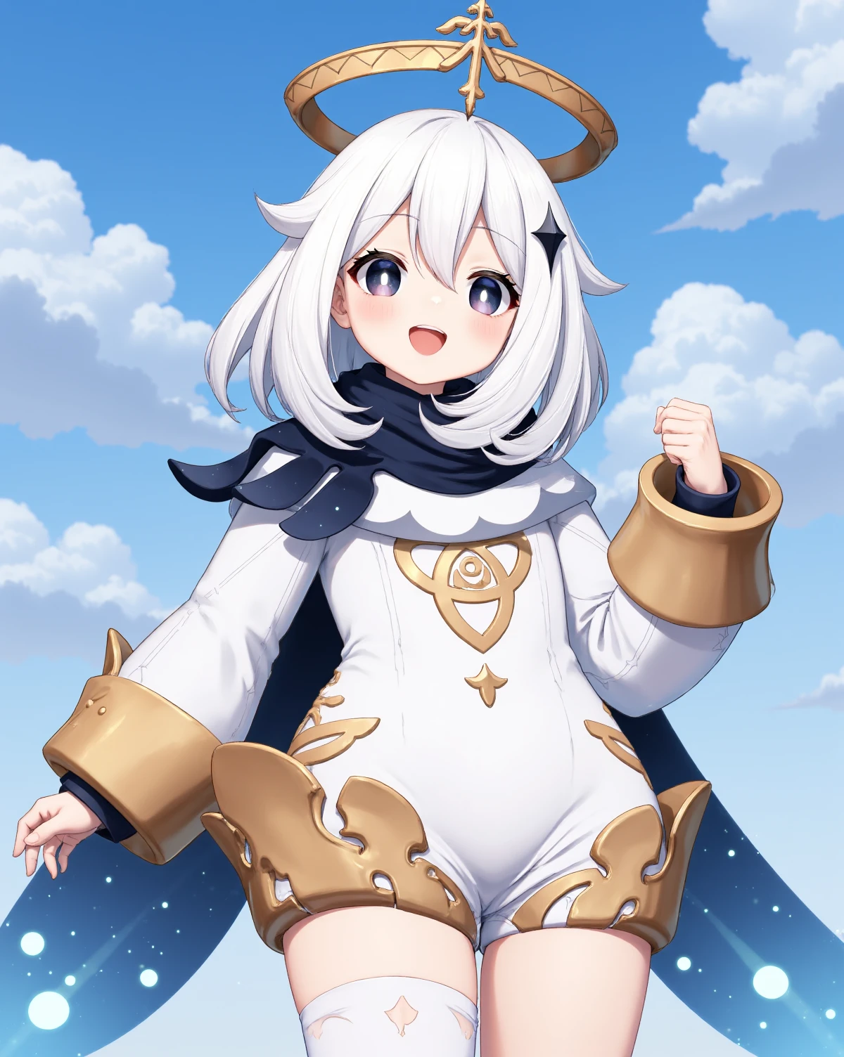 Paimon, chibi,Eerie anime girl wrapped in white: A pale anime girl, A masterpiece of sci-fi style created by the collaboration of Range Murata and Mary Cassatt. HD32K, hyperdetailed, best quality, midjourneyv6.1.