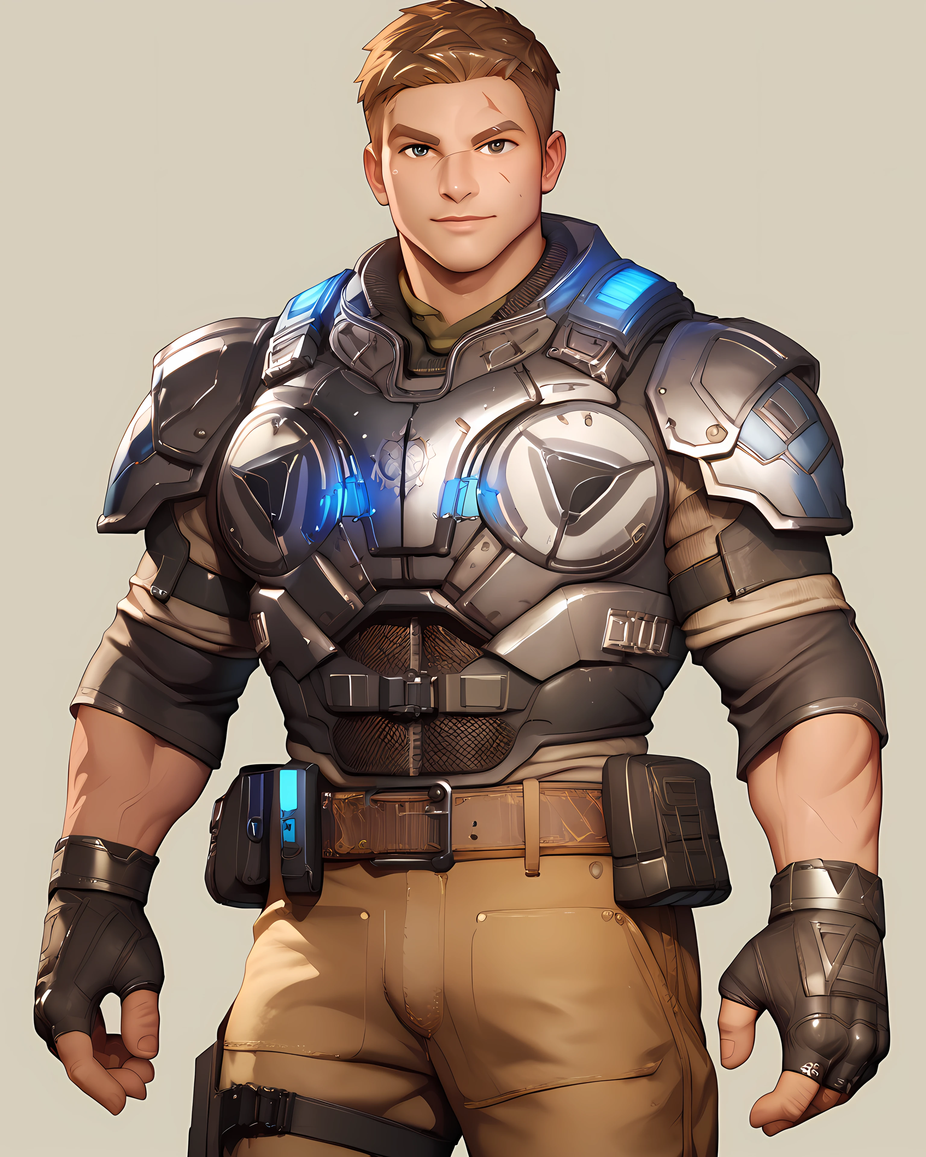 <lora:JD_Fenix_PonyXL-10(1):0.95> jd_fenix, brown hair, simple background, looking at viewer, long pants, armor, short hair, muscular, bara, standing, cowboy shot, scar, score_9, score_8_up, score_7_up, score_6_up,