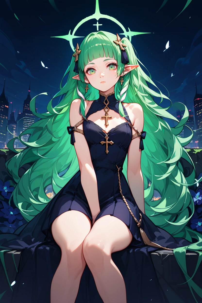 score_9, score_8_up, score_7_up, score_6_up
<lora:FESothis:1.0>
FESothis, 1girl, green hair, long hair, blunt bangs, pointy ears, looking at viewer, sitting cross-legged overlooking a night city during last light