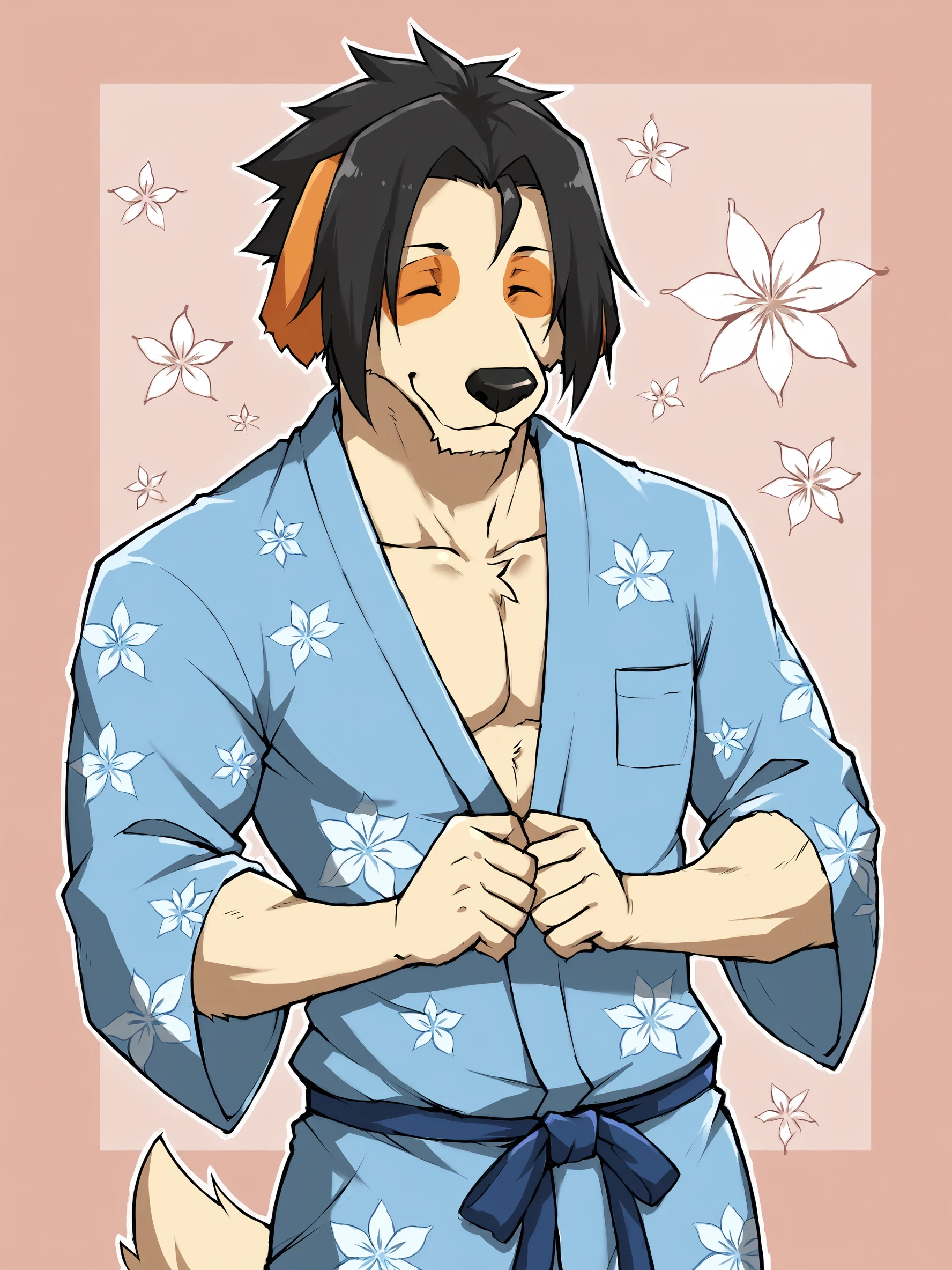 score_9, score_8up, score_7up, score_6up, score_5up, score_4up, source_furry, rating_safe, BREAK
abstract background, BREAK
male, kyoujitakahara, furry, anthro, canine, black hair, closed eyes, BREAK
yukata, BREAK
 <lora:Kyouji_Takahara_-_Morenatsu_-_PDXL_r1:1>