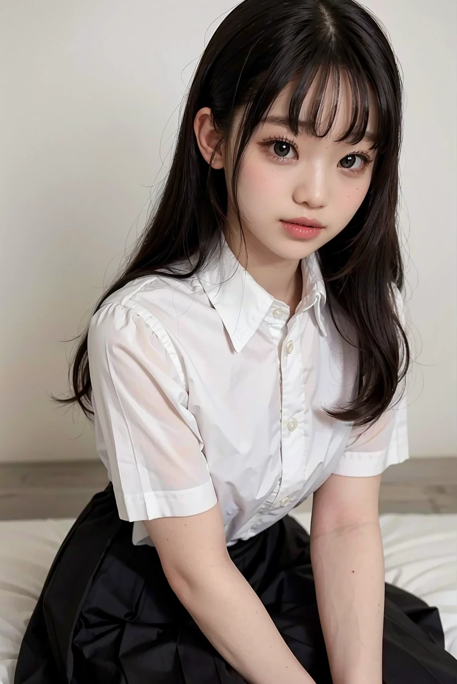 1girl, black random formal attire, white background, <lora:YunaHimekawa_Jav-02:1>