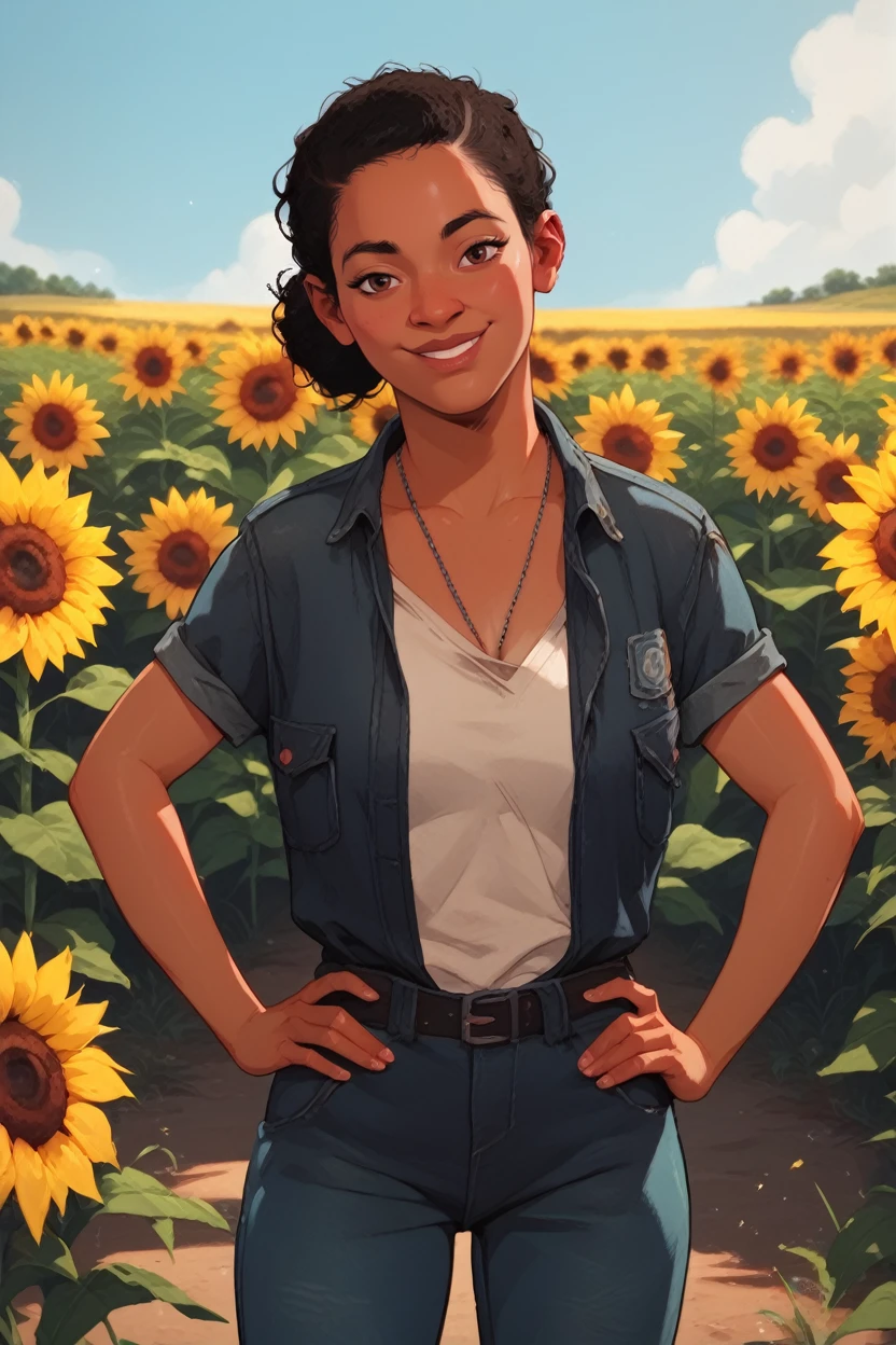 score_9, score_8_up, score_7_up, score_6_up
<lora:TLOURiley:1.0>
TLOURiley, 1girl, dark skin, black hair, brown eyes, looking at viewer, surrounded by sunflowers in a bright field, smiling, with hands on hips