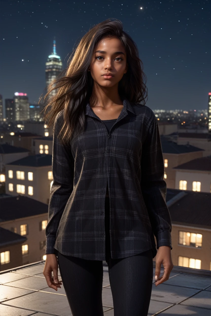 score_9, score_8_up, score_7_up, score_6_up
<lora:FFrey:0.8>
FFrey, 1girl, black hair, long hair, brown eyes, dark skin, looking at viewer, standing on a rooftop at night, city lights twinkling below, wind gently blowing hair, starry sky above, mysterious and enchanting ambiance