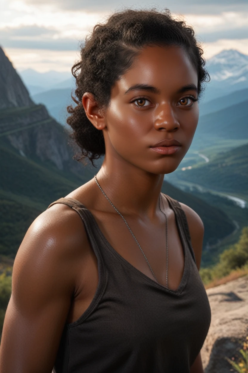 score_9, score_8_up, score_7_up, score_6_up
<lora:TLOURiley:1.0>
TLOURiley, 1girl, dark skin, black hair, brown eyes, looking at viewer, mountain trail, midday, clear and crisp light illuminating the landscape