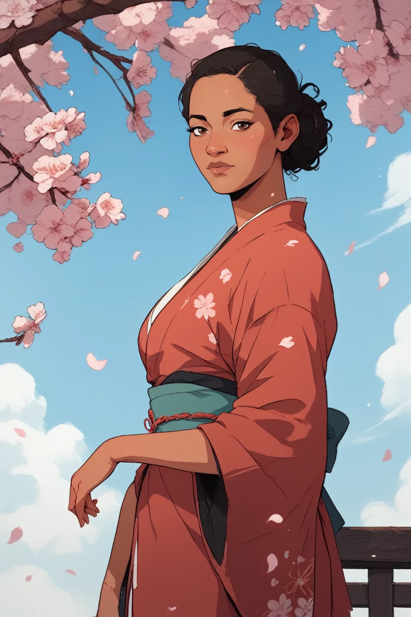 score_9, score_8_up, score_7_up, score_6_up
<lora:TLOURiley:1.0>
TLOURiley, 1girl, dark skin, black hair, brown eyes, looking at viewer, in a traditional kimono, surrounded by cherry blossoms