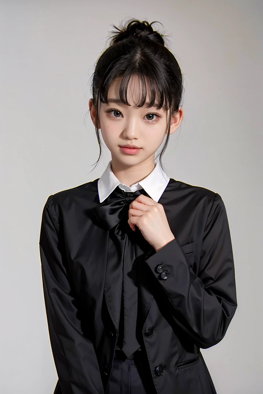 1girl, black random formal attire, white background, <lora:YunaHimekawa_Jav-02:1>