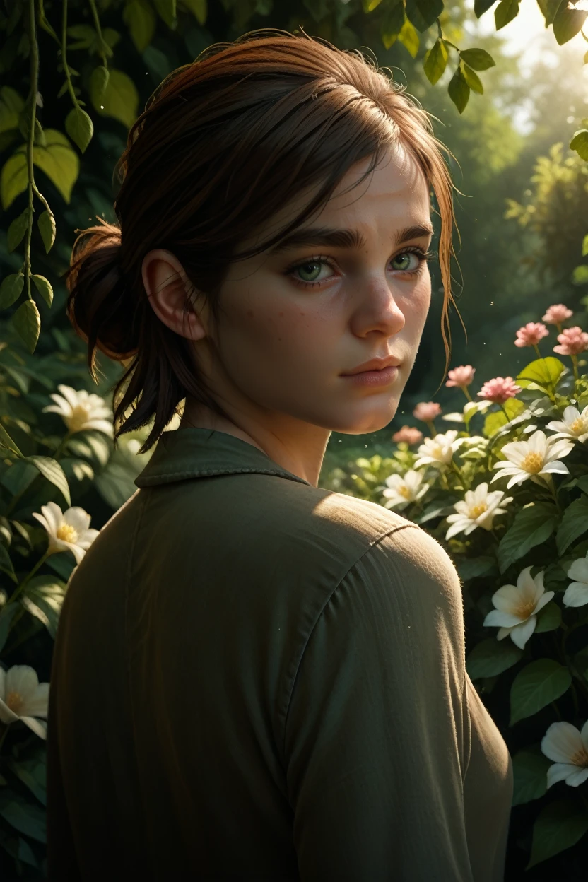 score_9, score_8_up, score_7_up, score_6_up
<lora:TLOU2Ellie:0.9>
TLOU2Ellie, 1girl, brown hair, green eyes, looking at viewer, standing in a sunlit garden, surrounded by blooming flowers, soft focus background with bokeh, gentle breeze rustling through leaves, romantic and dreamy ambiance